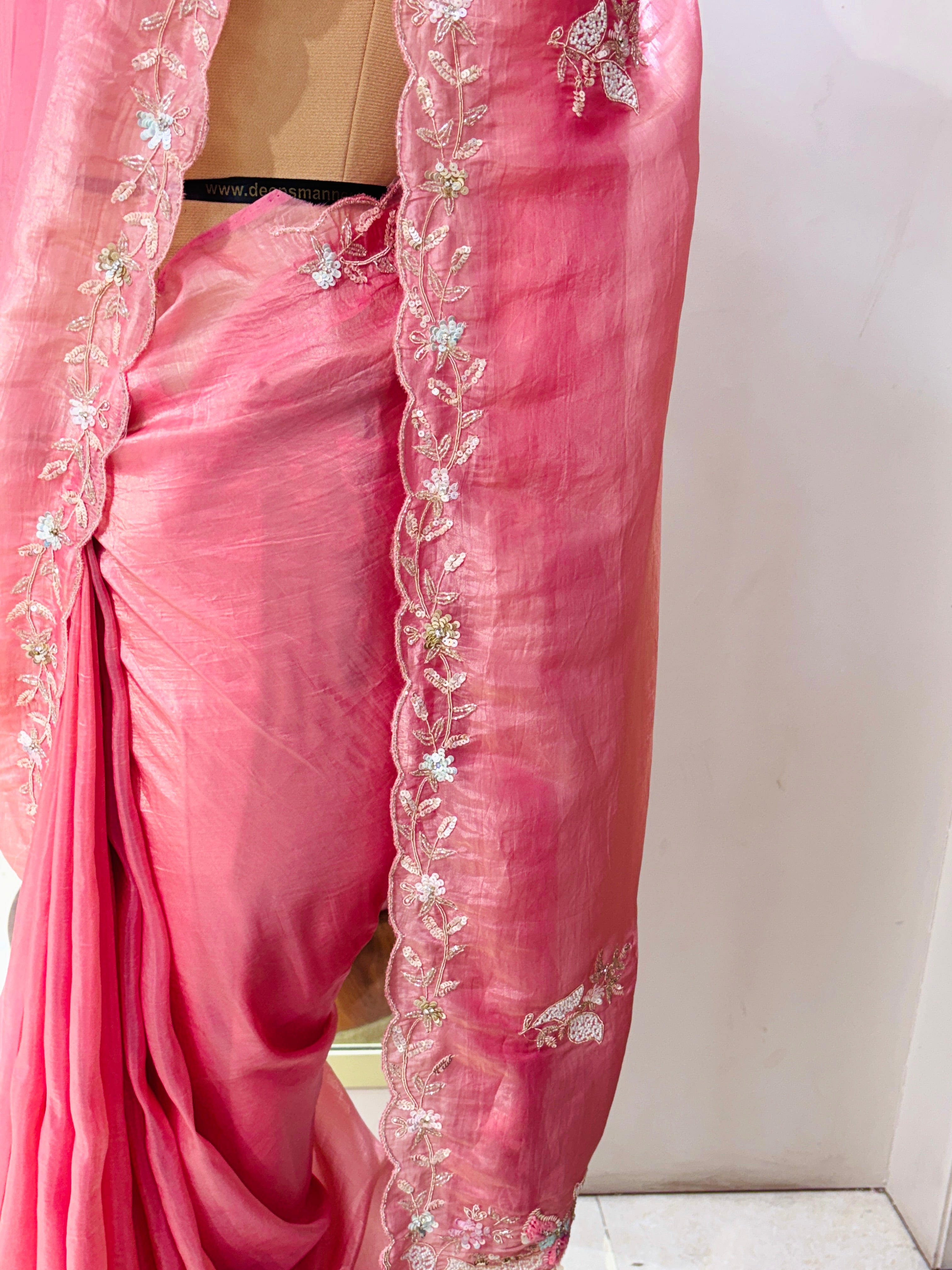 Light Pink Crepe Tissue Festive Saree