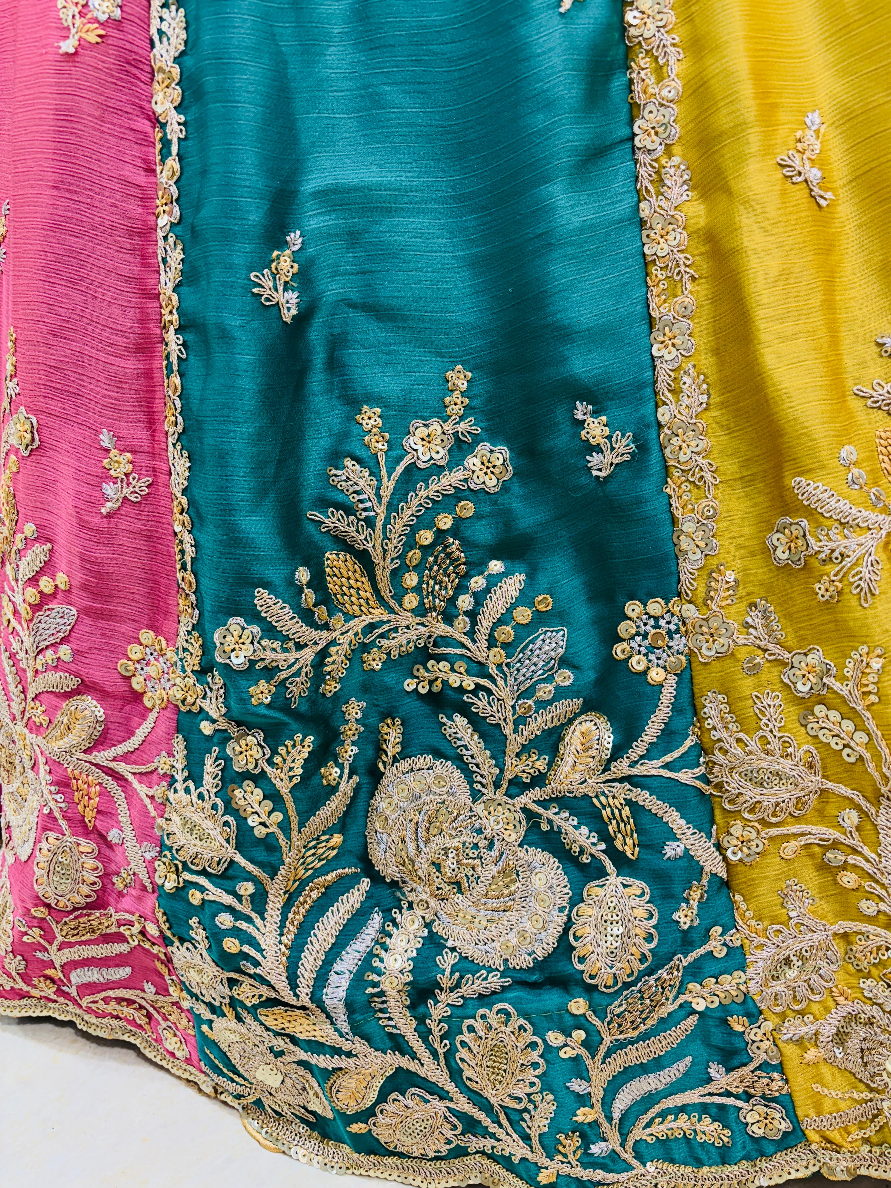 Multicolor Satin Silk Festive Lehenga