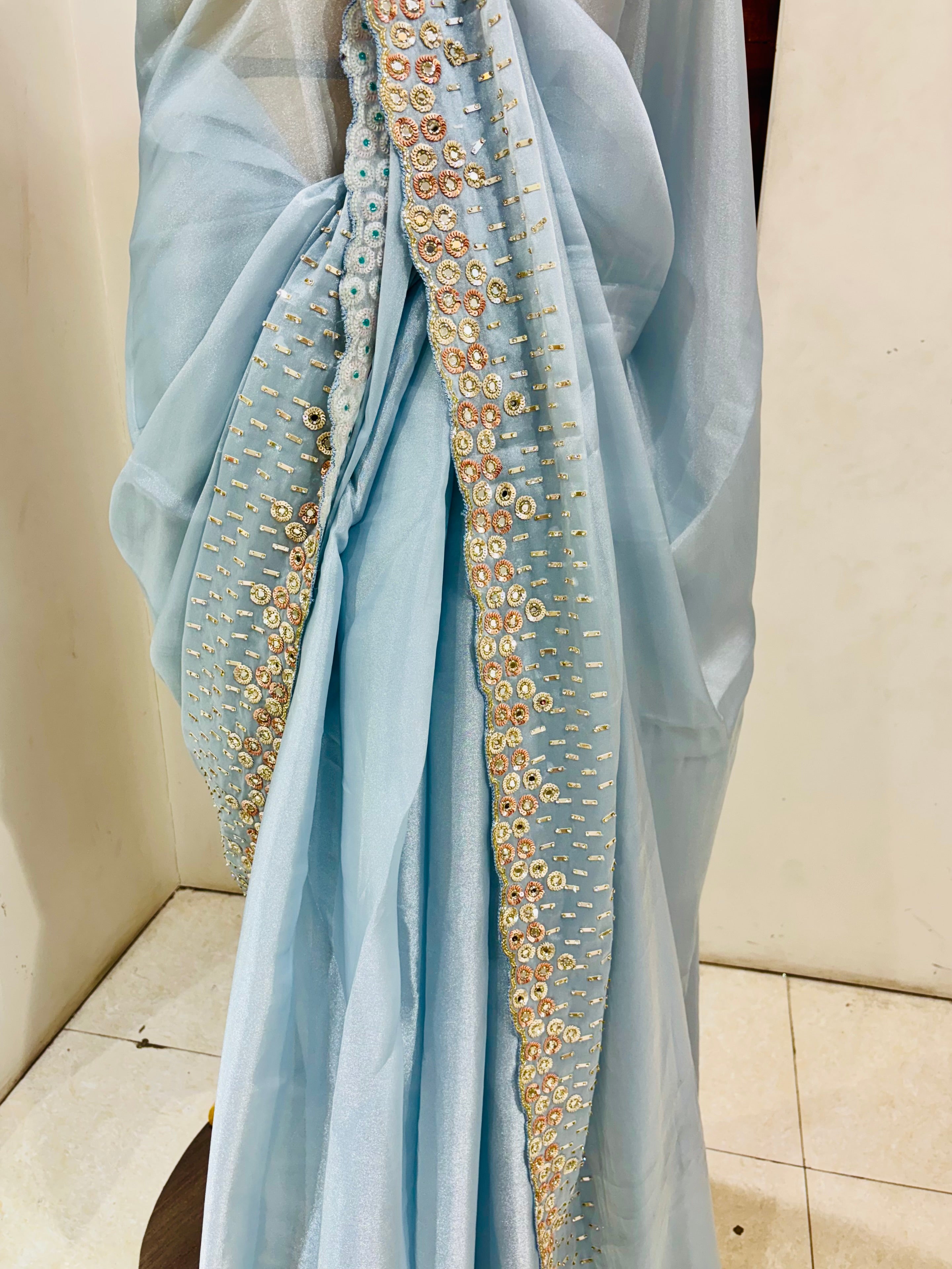 Light Blue Tissue Designer Saree