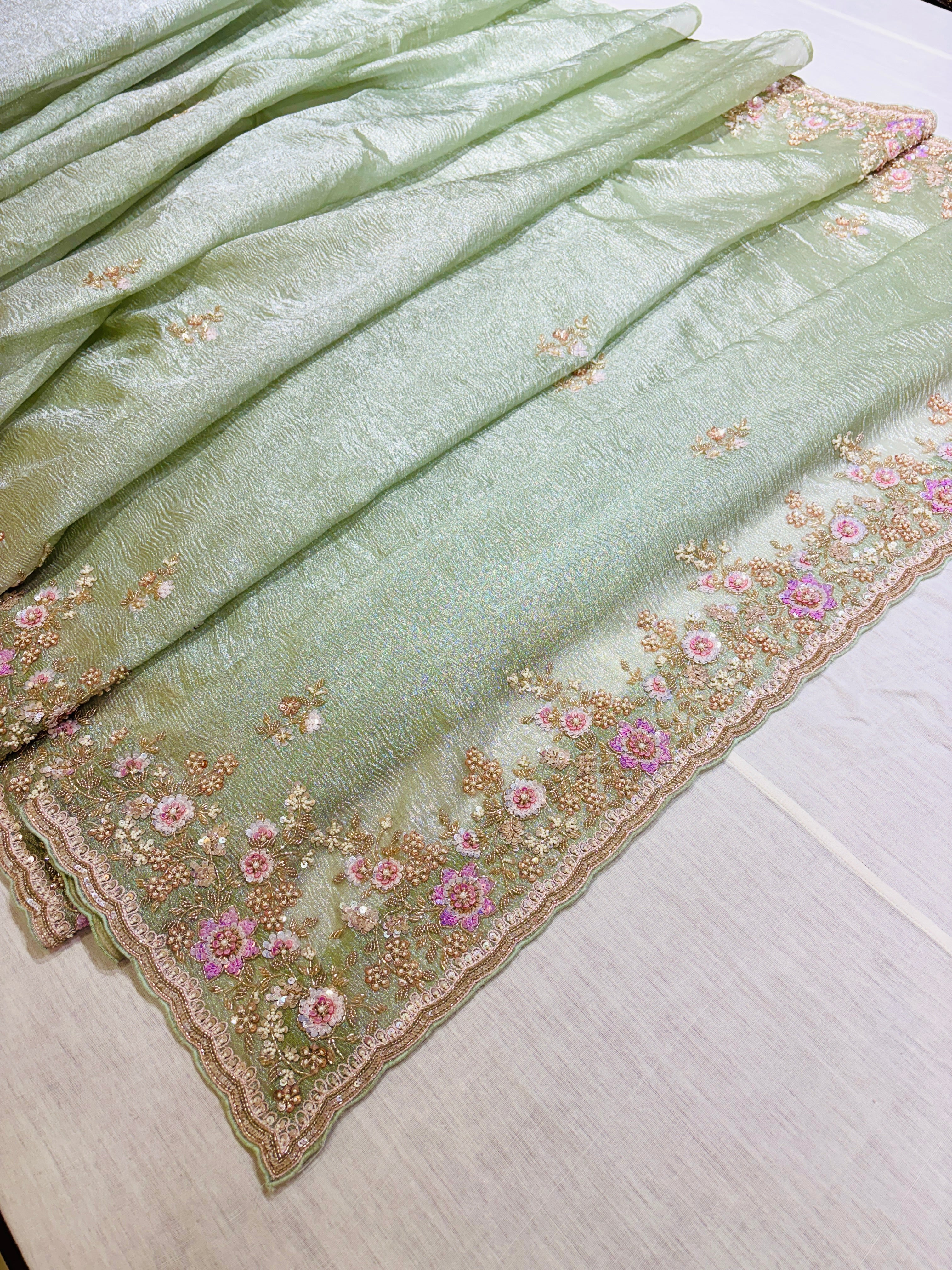 Light Green Tissue Festive Saree