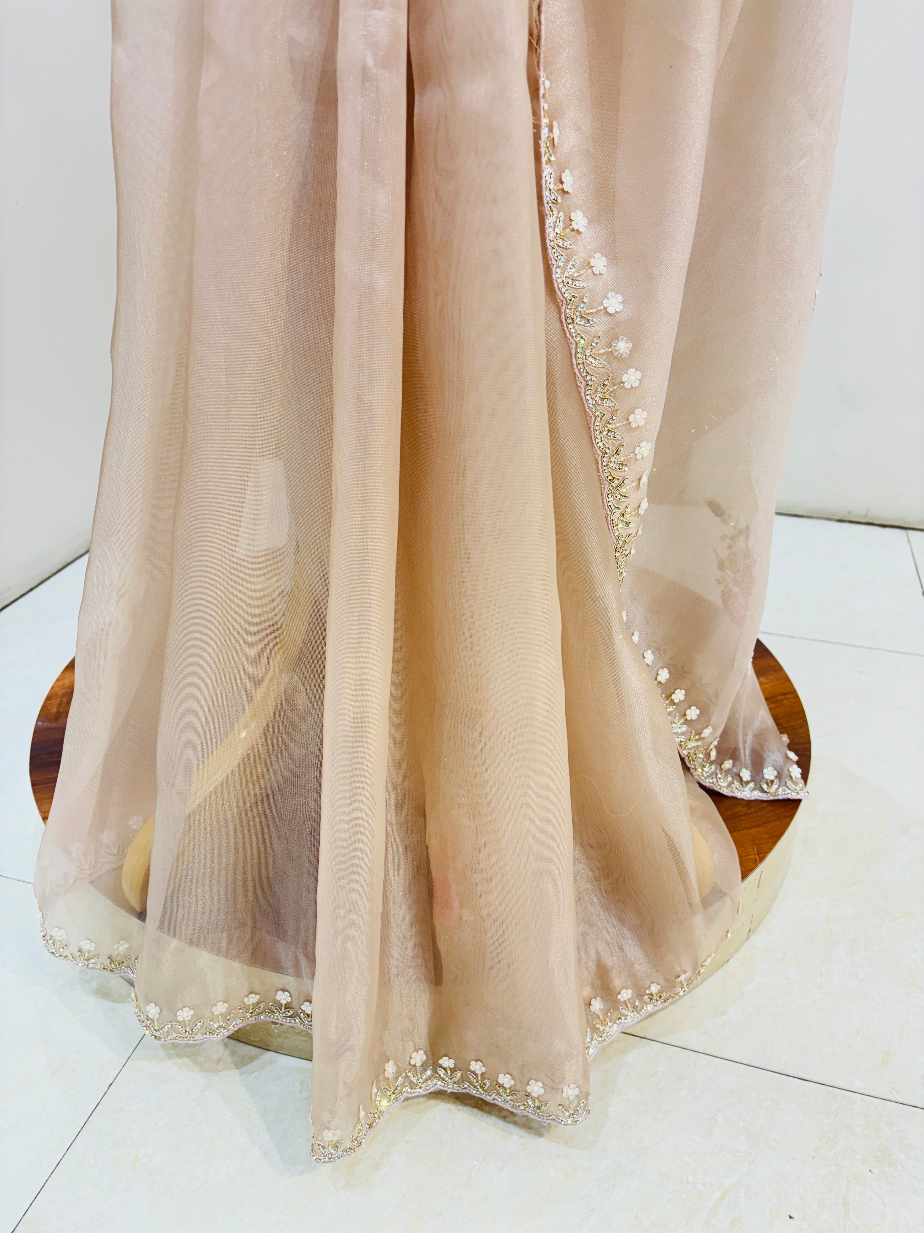 Rose Gold Designer Tissue Hand Work Saree