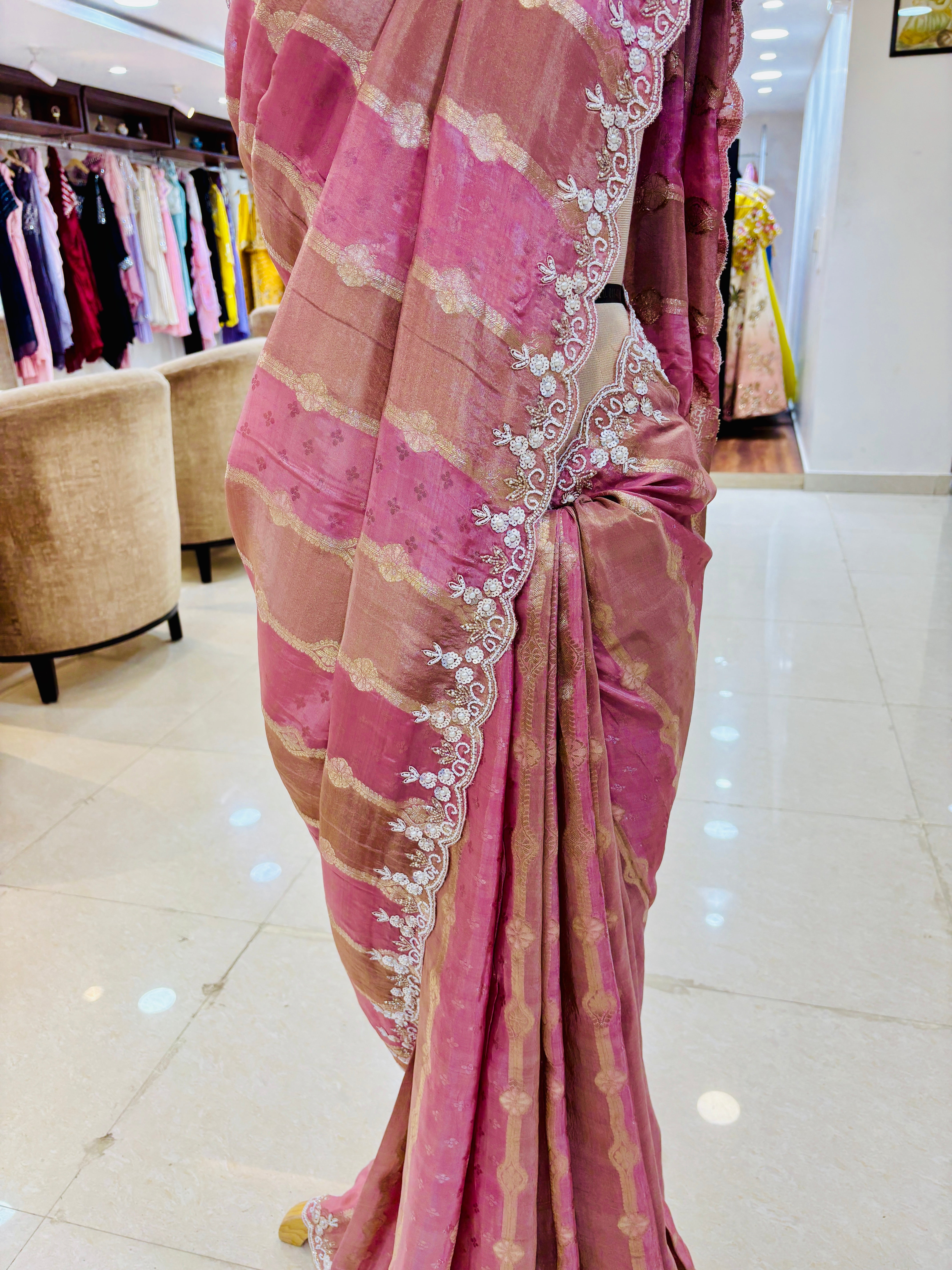 Brown & purple Pure Silk Zari Banarasi Hand Work Saree