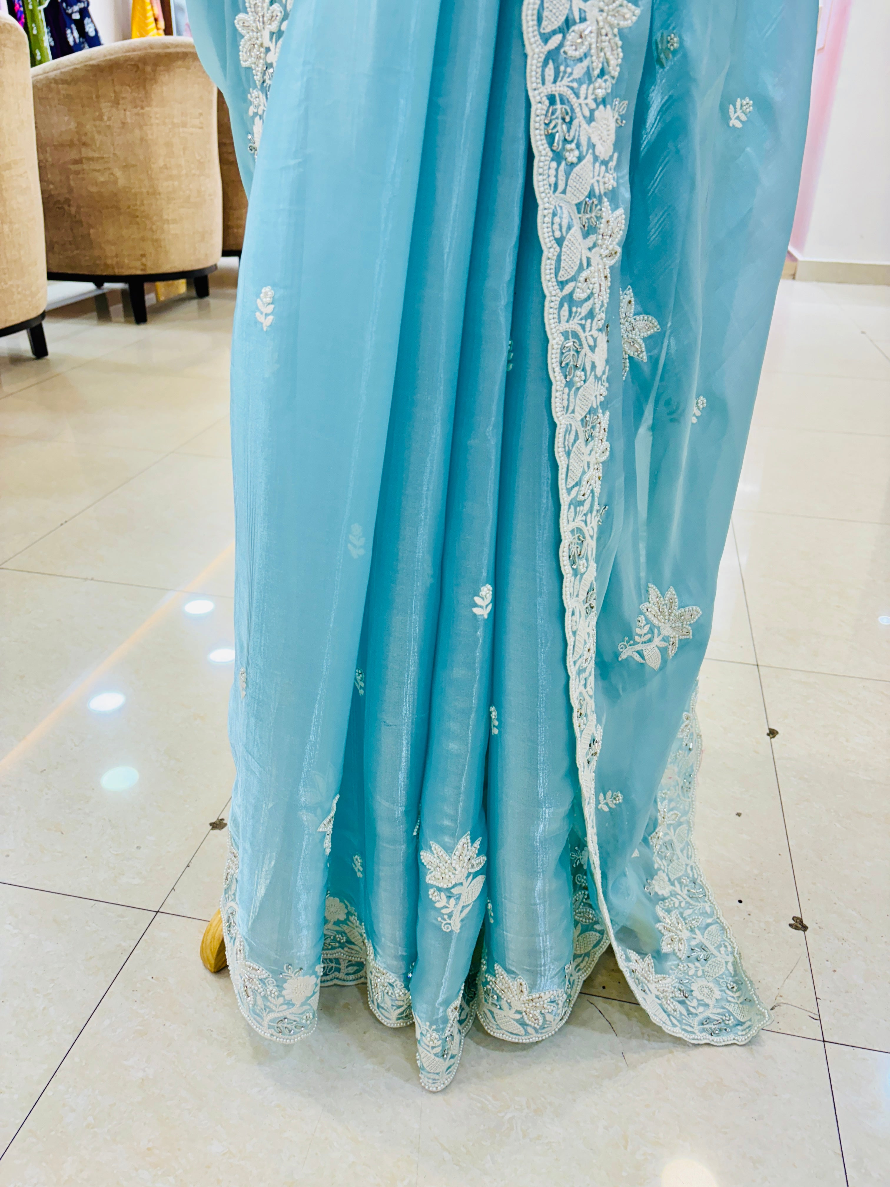 Light Blue Tissue Designer Saree