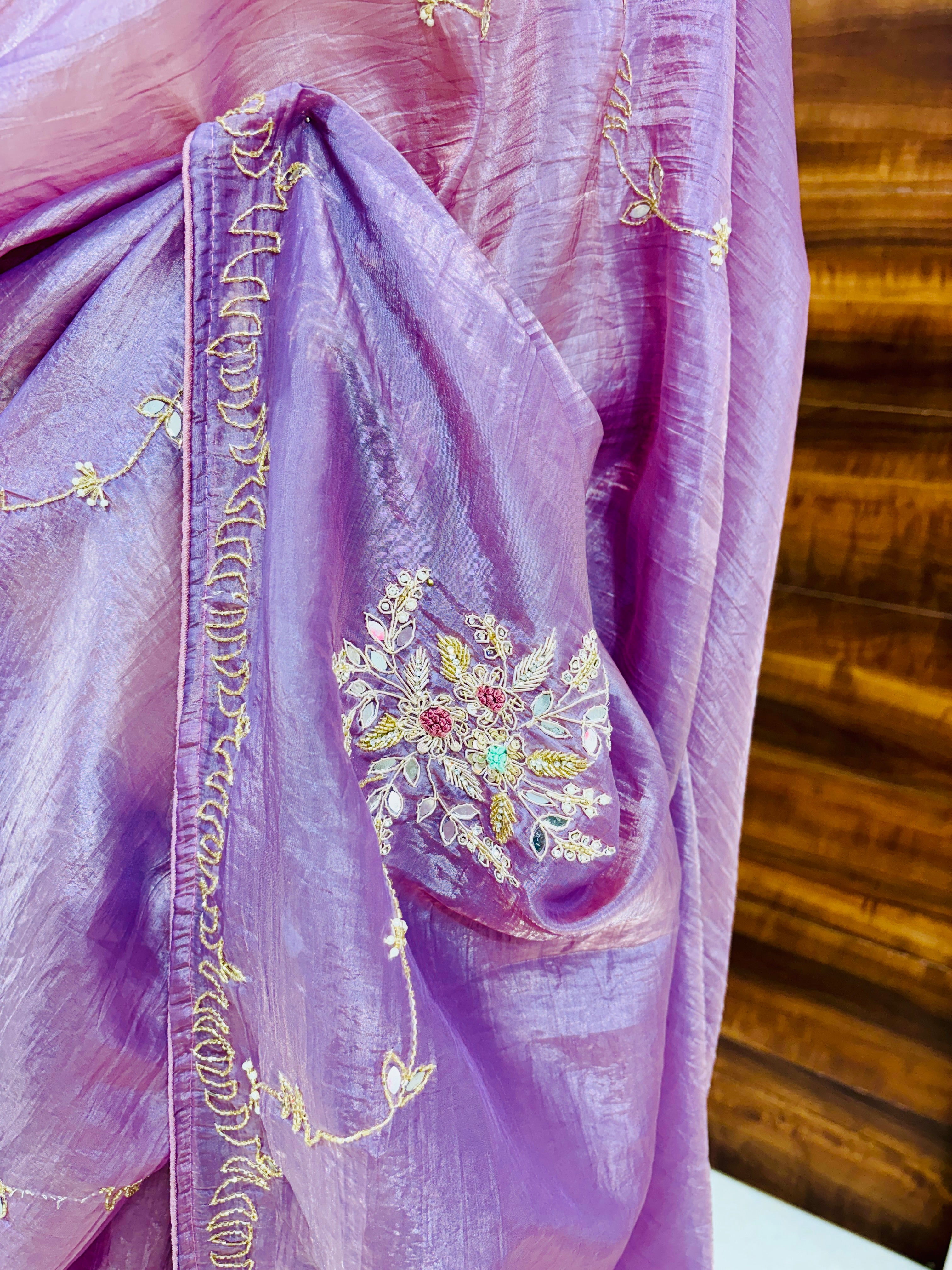 Purple Crushed Tissue Festive Saree