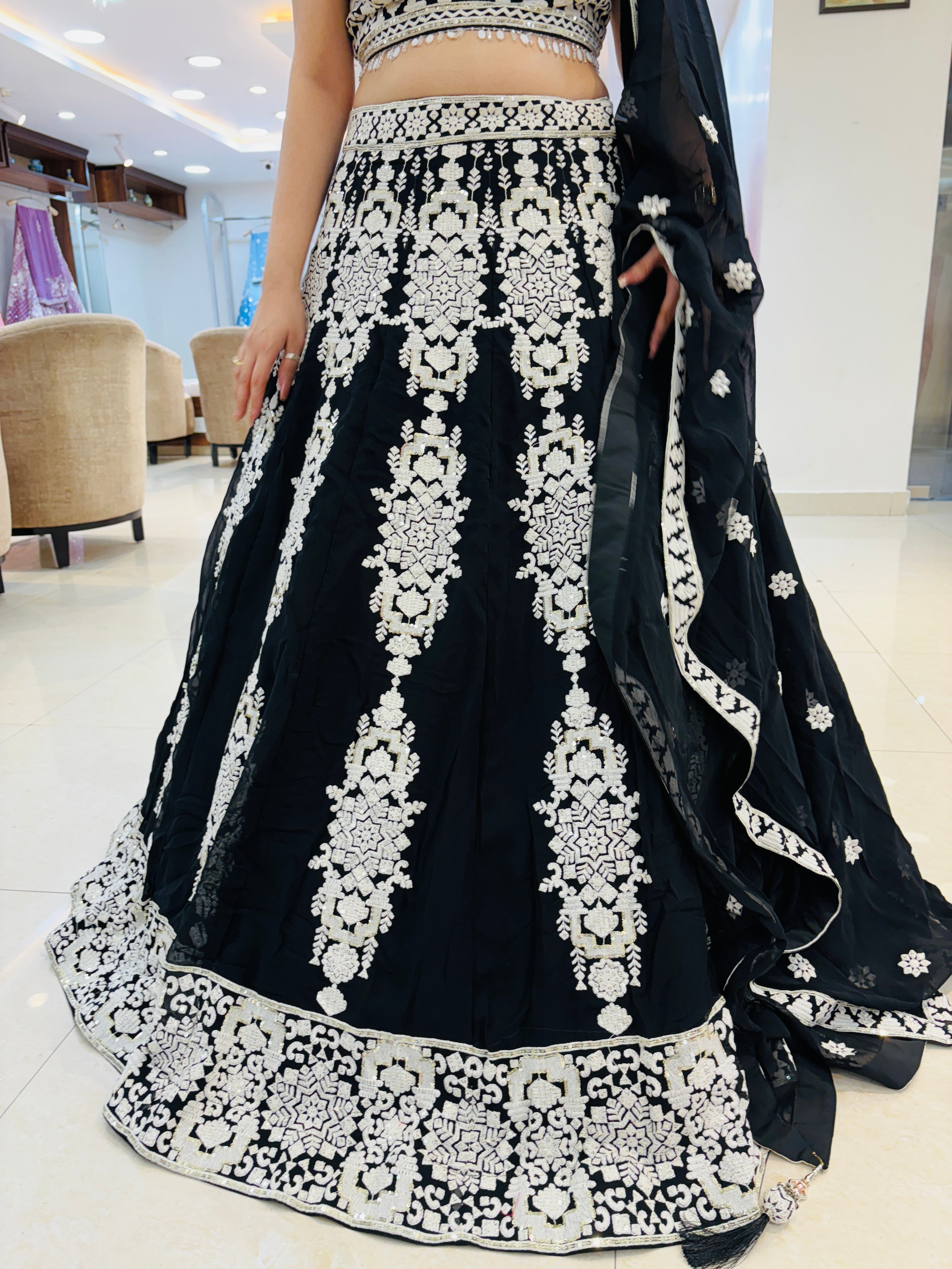 Black Georgette Designer Lehenga