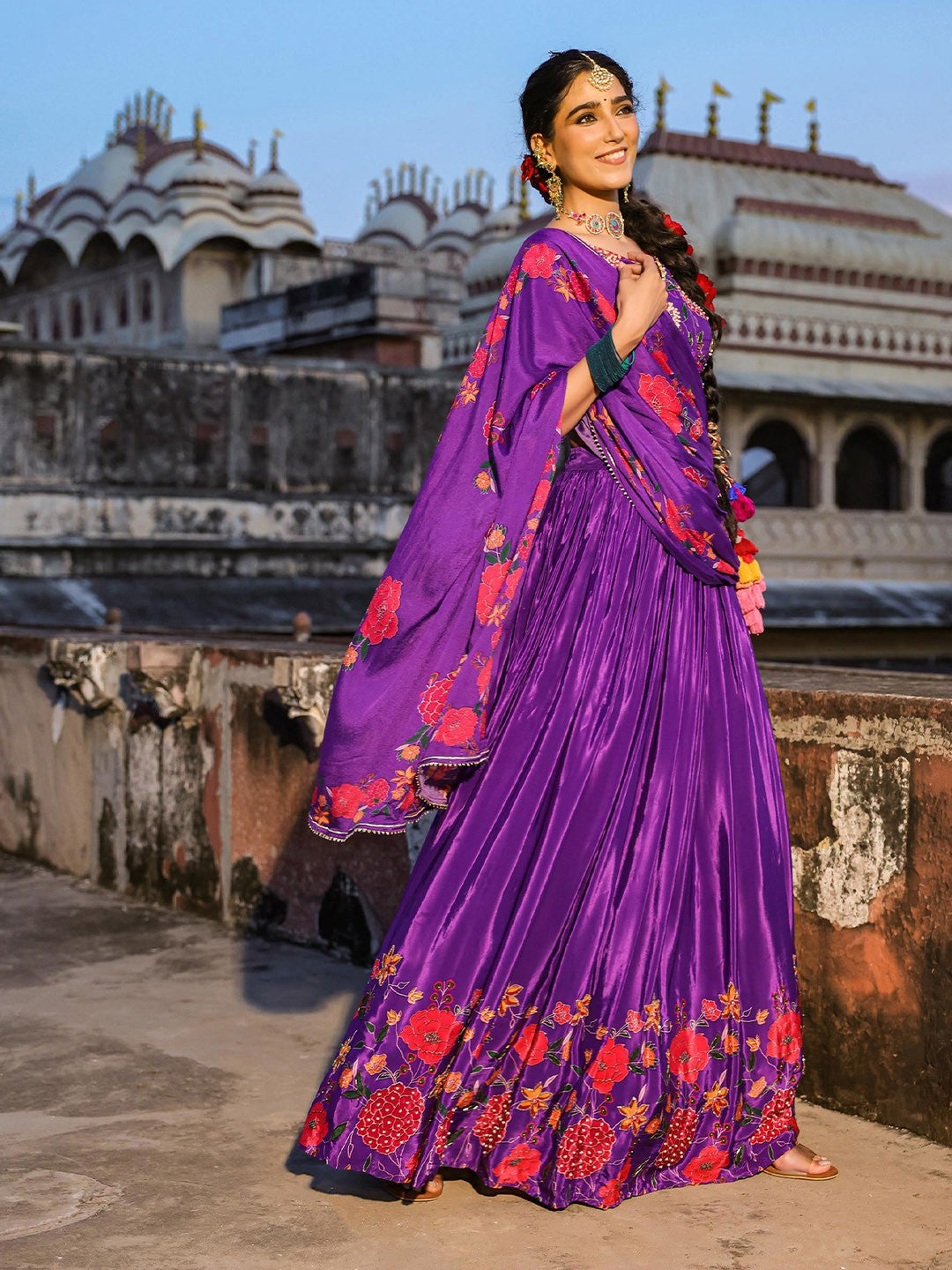 Purple Printed Beads and Stones Ready to Wear Lehenga & Blouse With Dupatta