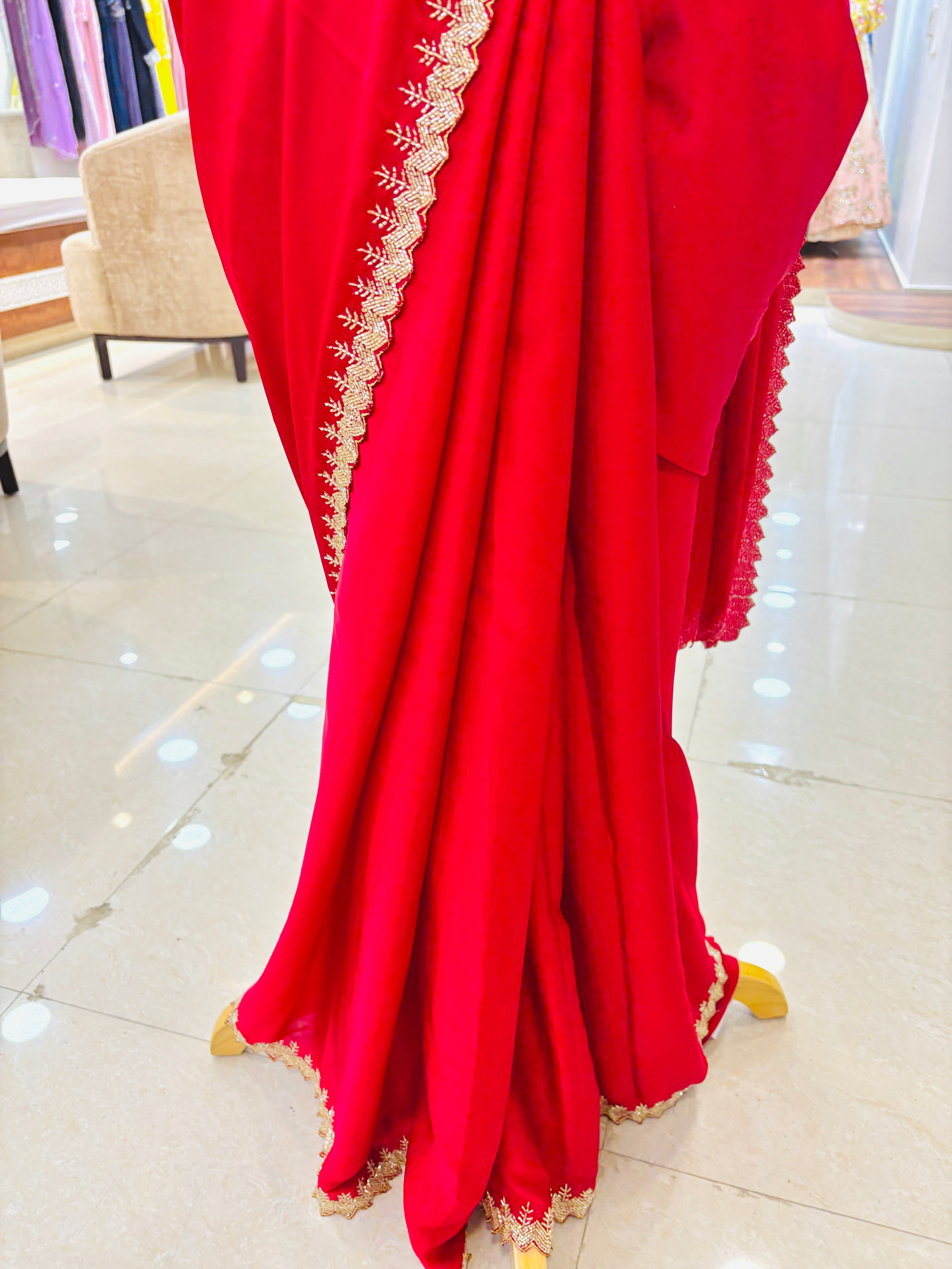 Apple Red Plain Festive Saree