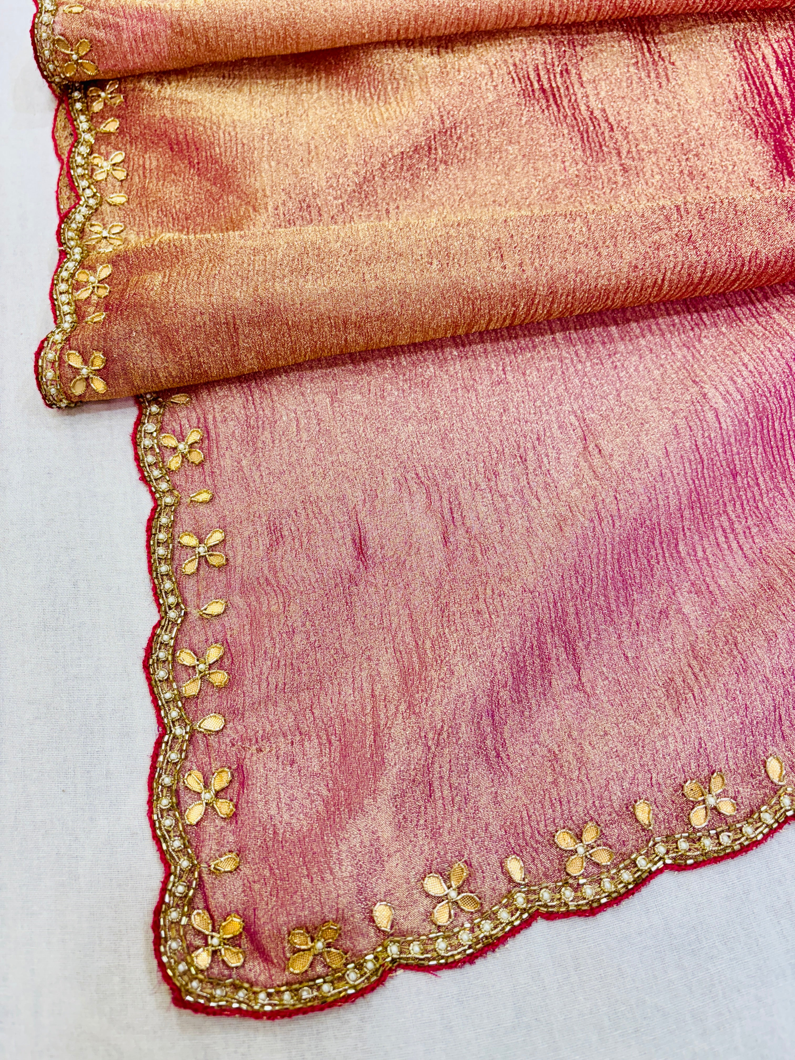 Mauve Pink Crushed Tissue Designer Saree