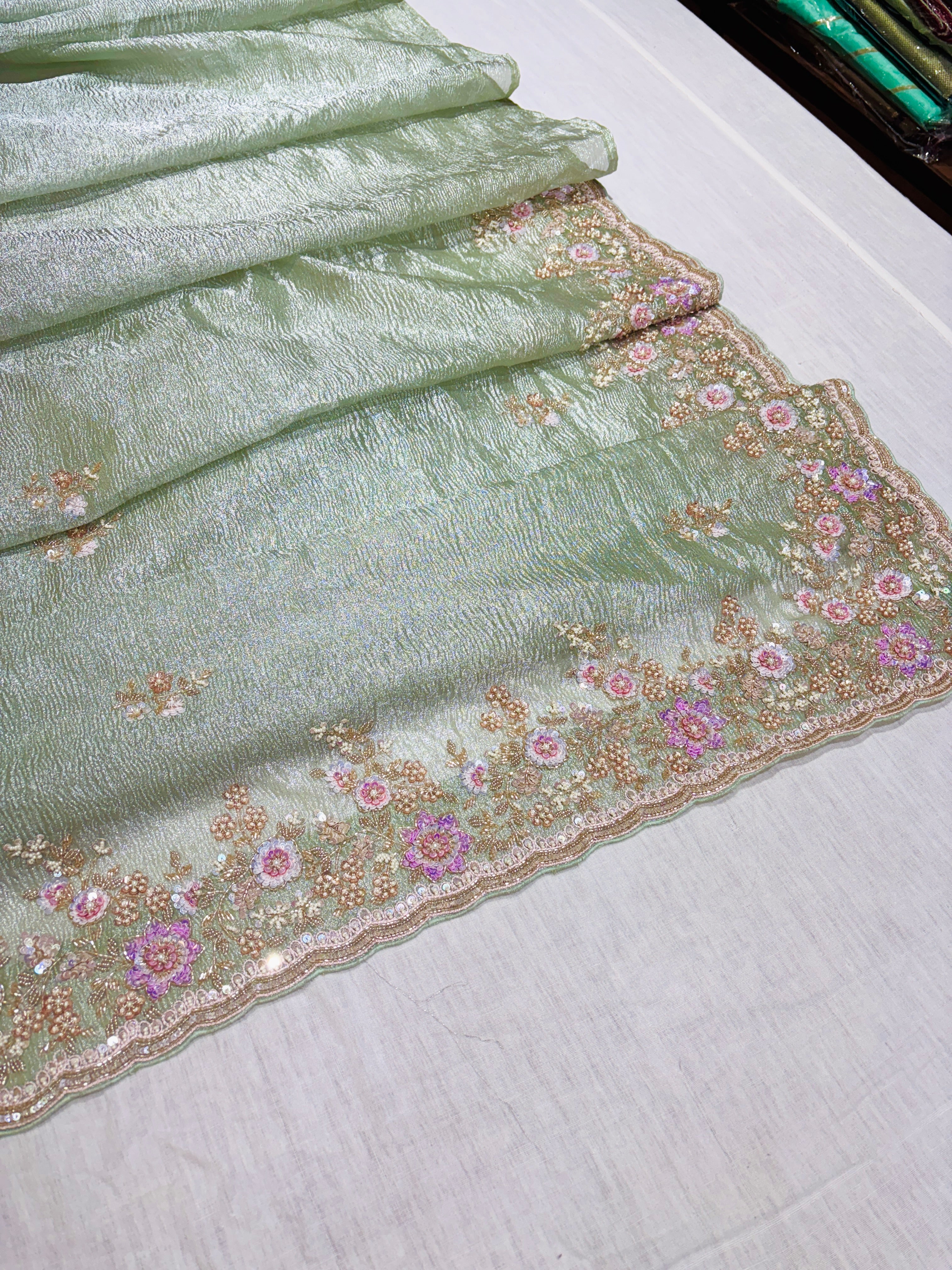 Light Green Tissue Festive Saree