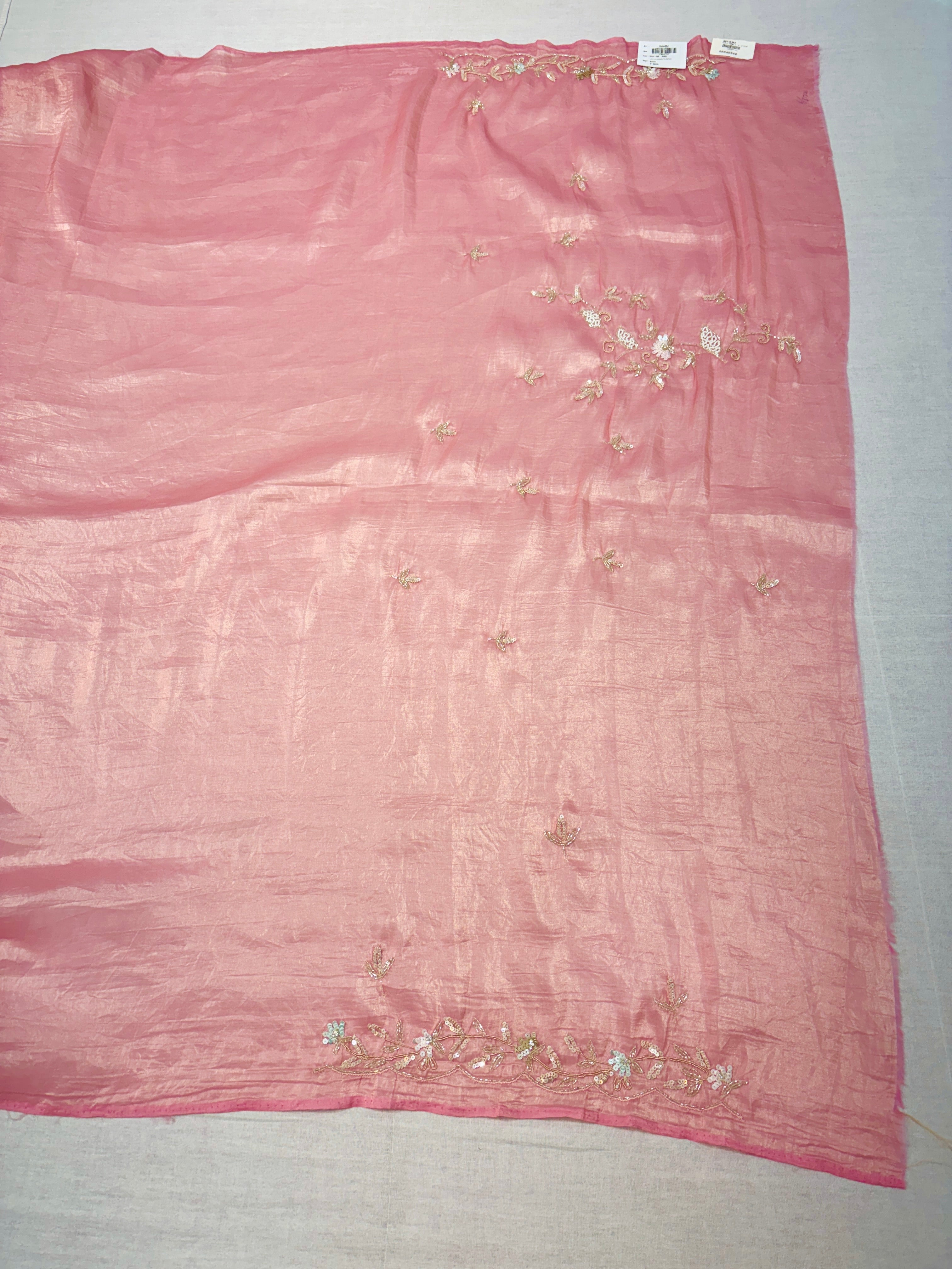 Light Pink Crepe Tissue Festive Saree