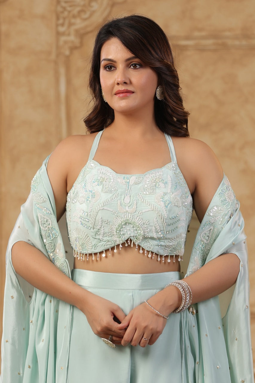 Sea Green Sharara Set with Shrug