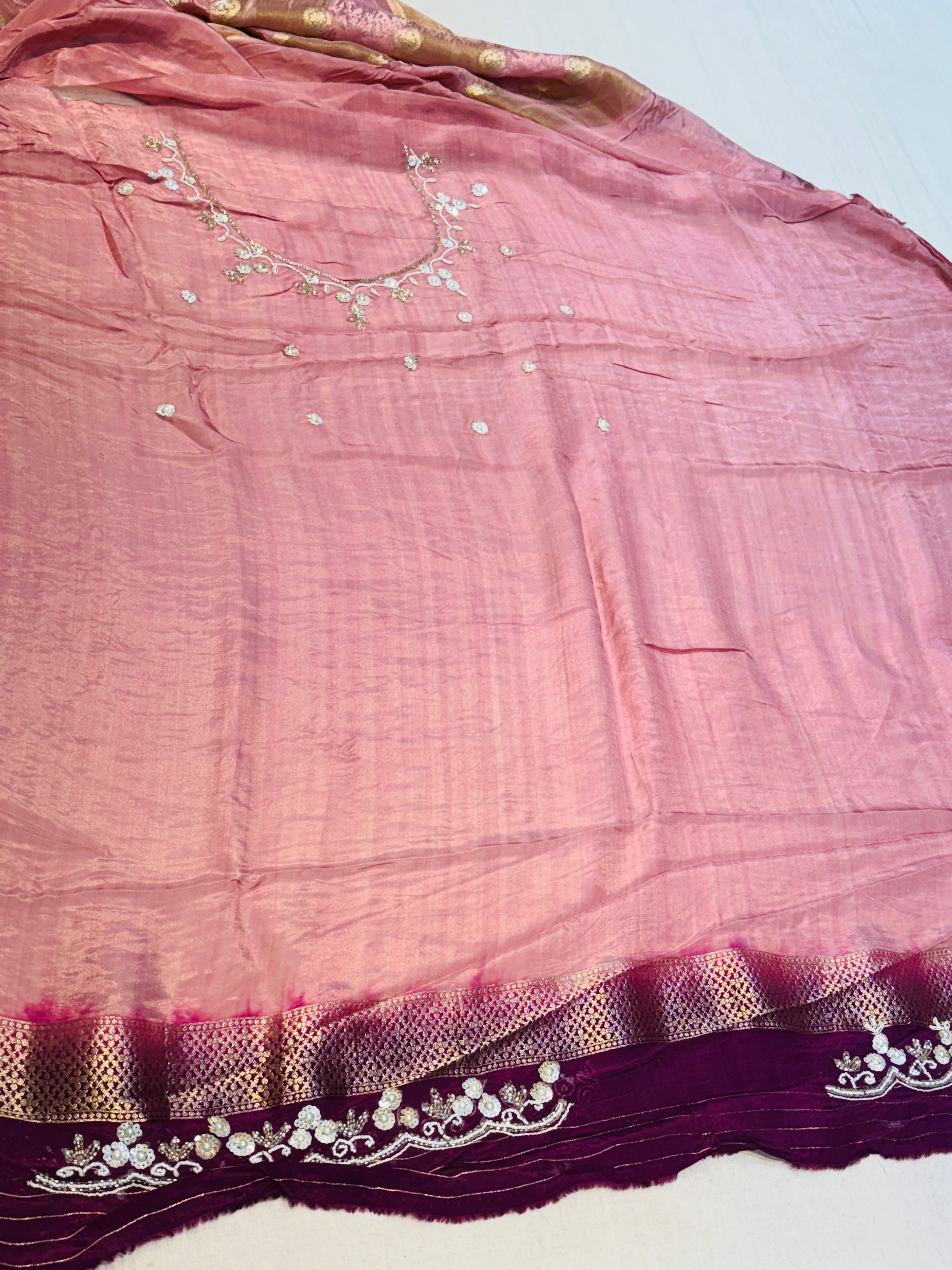 Brown & purple Pure Silk Zari Banarasi Hand Work Saree