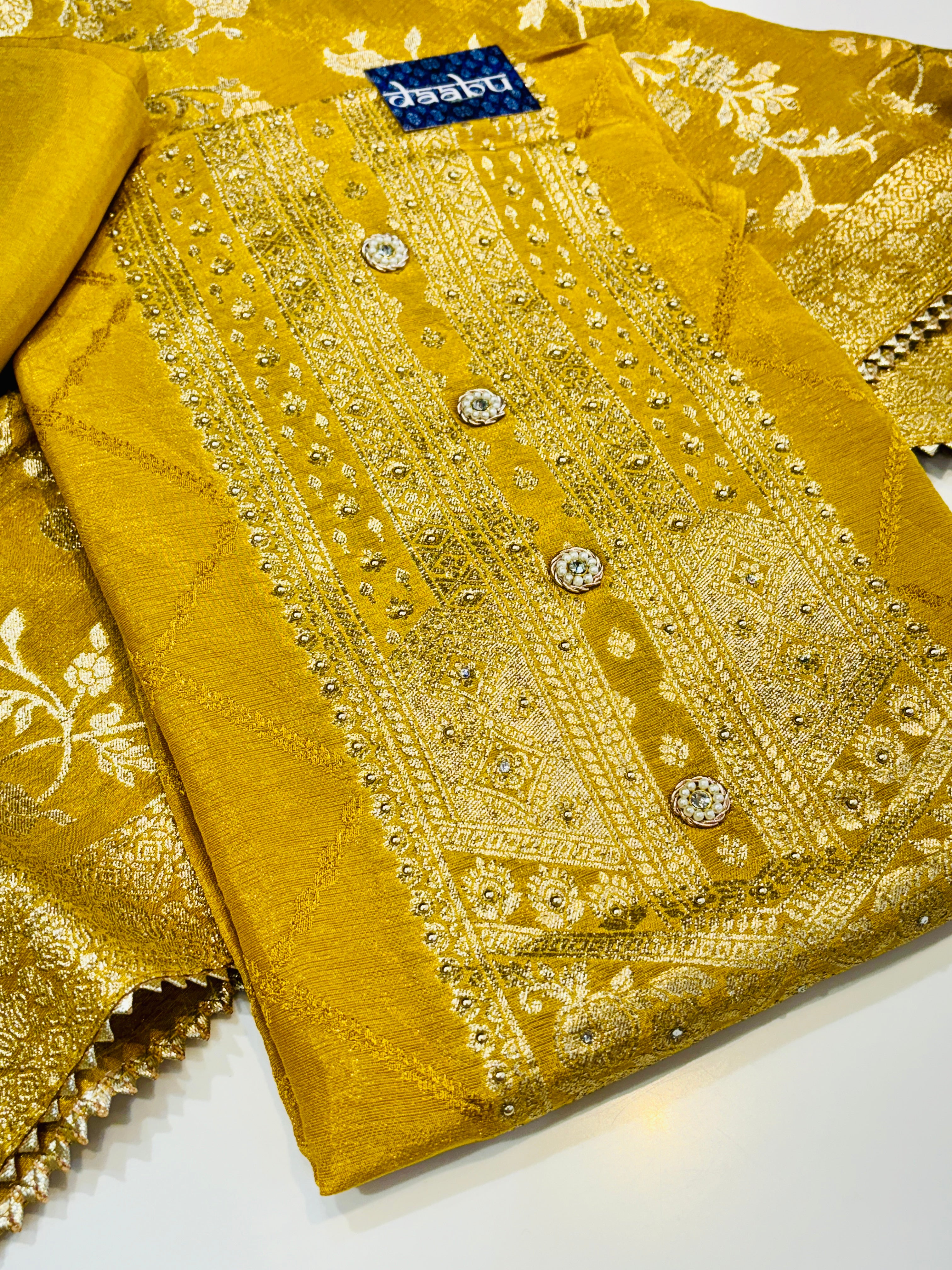 Yellow Banarasi Silk Zari Work Dress Material