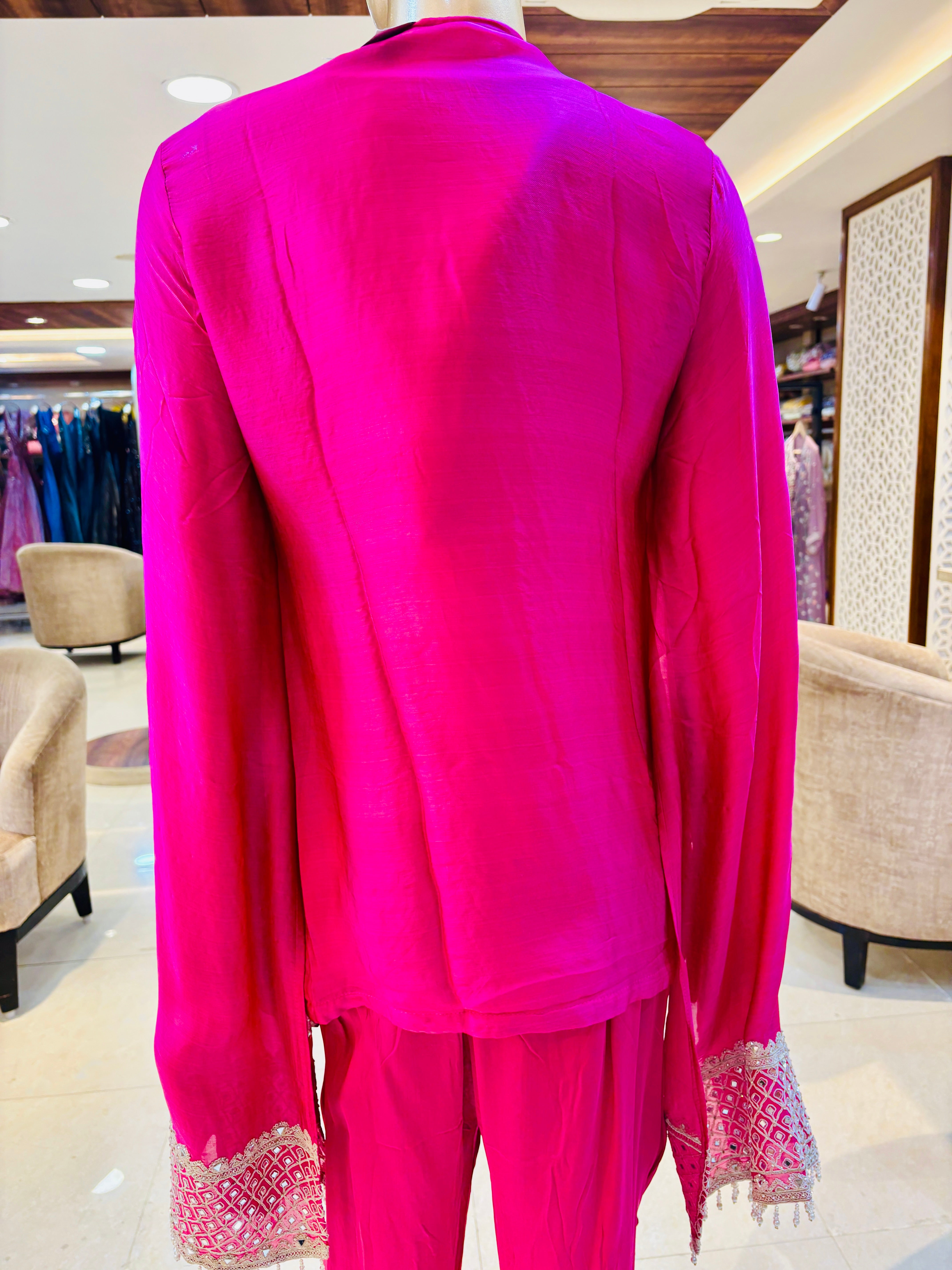 Pink Indo western with Jacket and palazzo