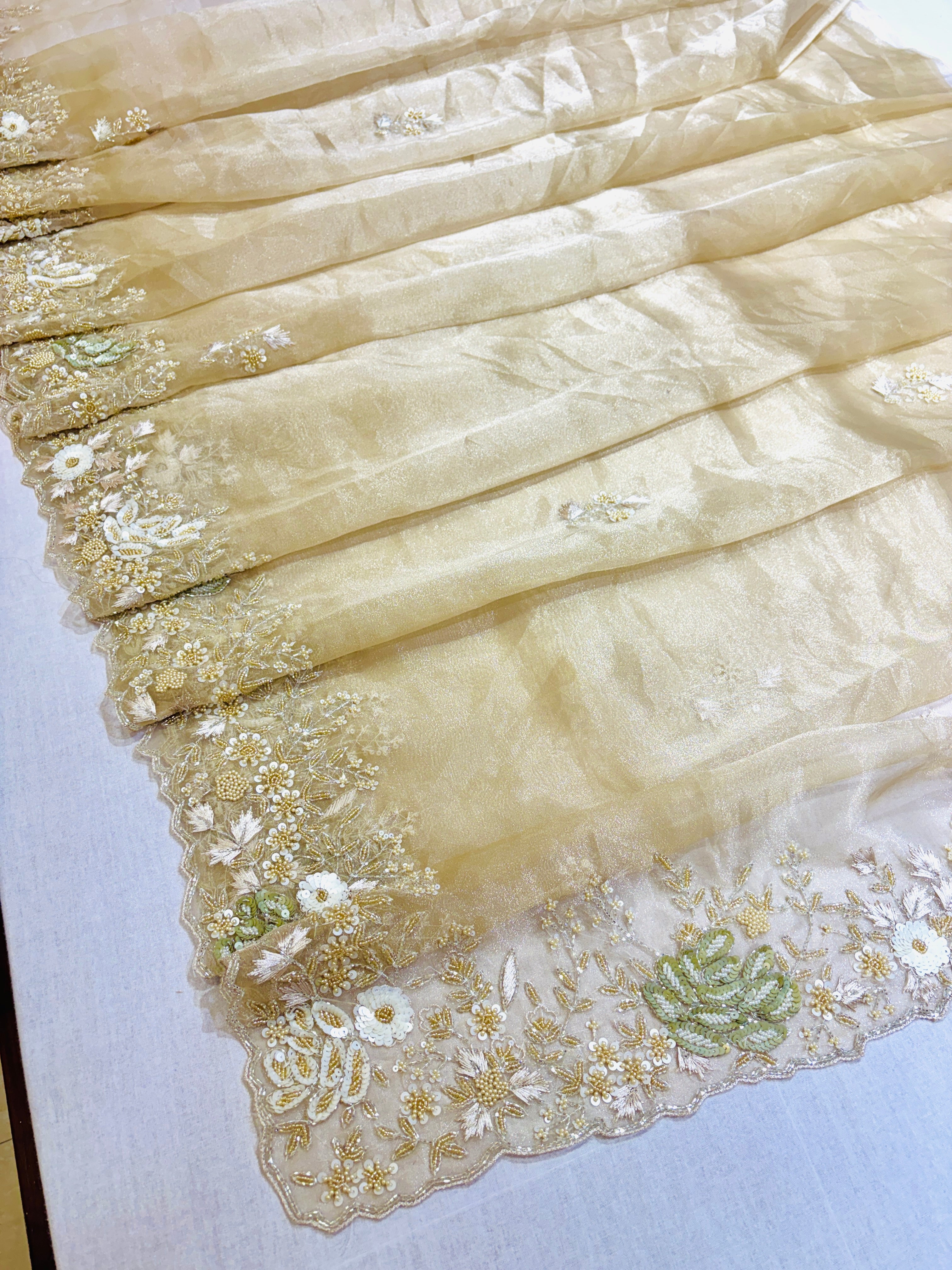 Gold Tissue Designer Hand Work Saree