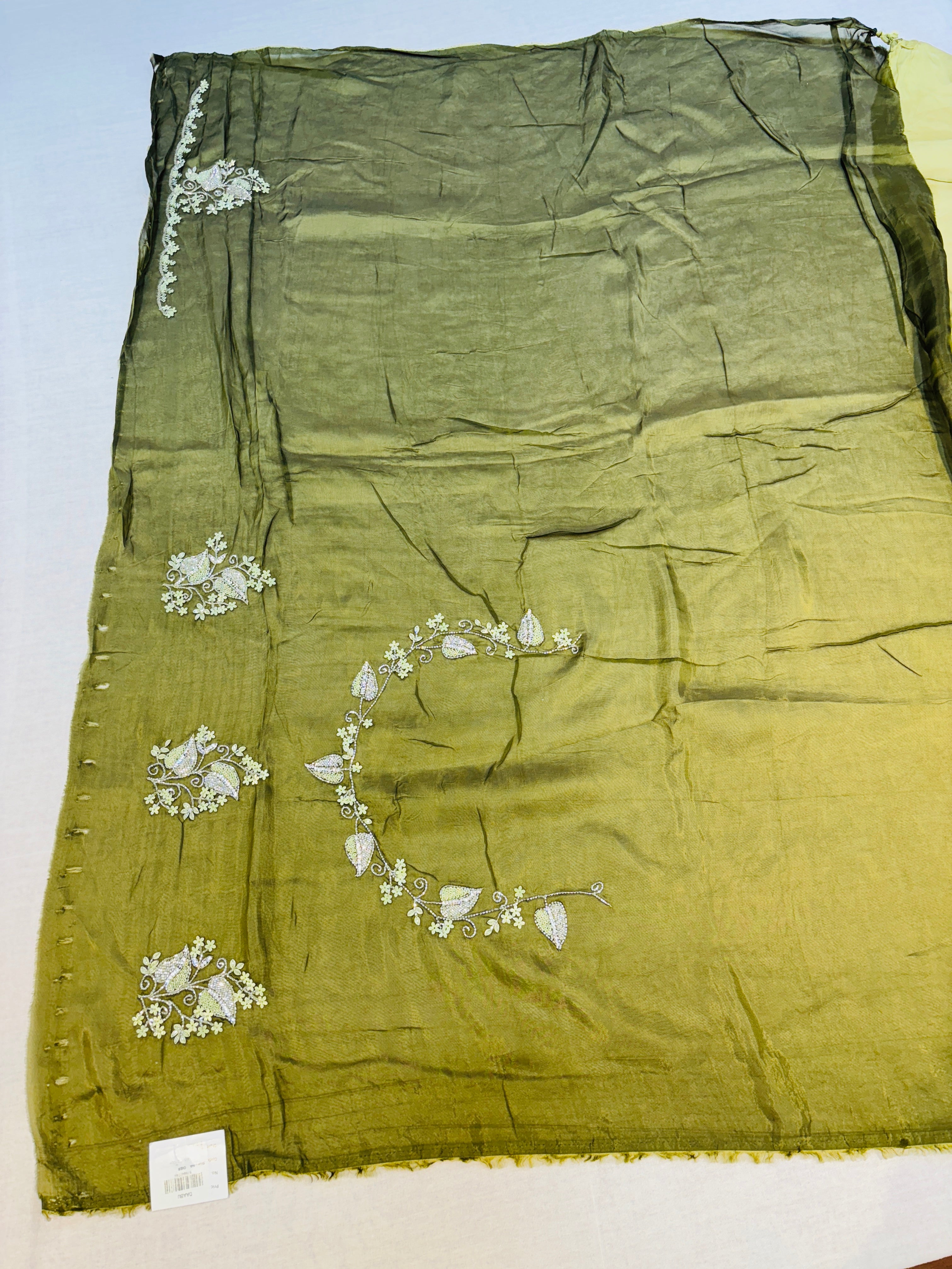 Shaded Green Silk Hand Work Designer Saree