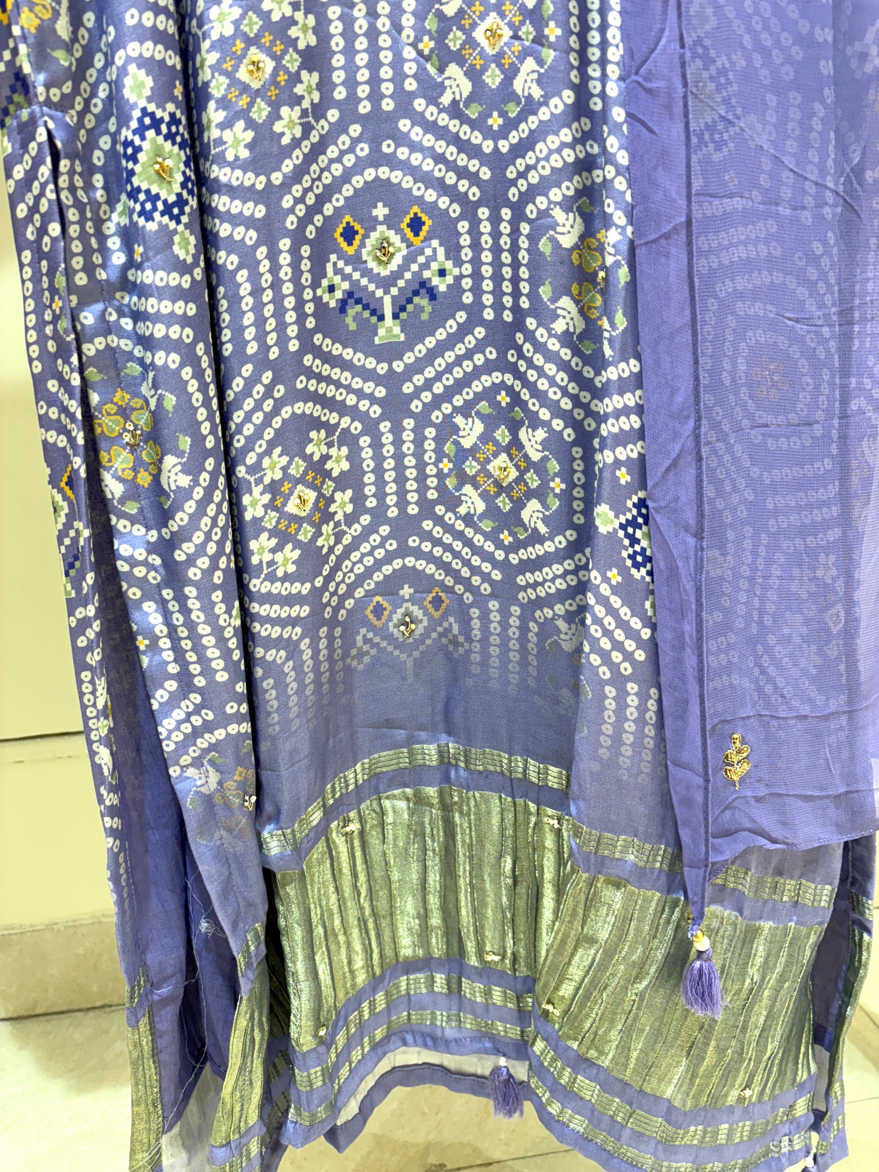 Purple Bandhani Muslin Silk Work Salwar Suit