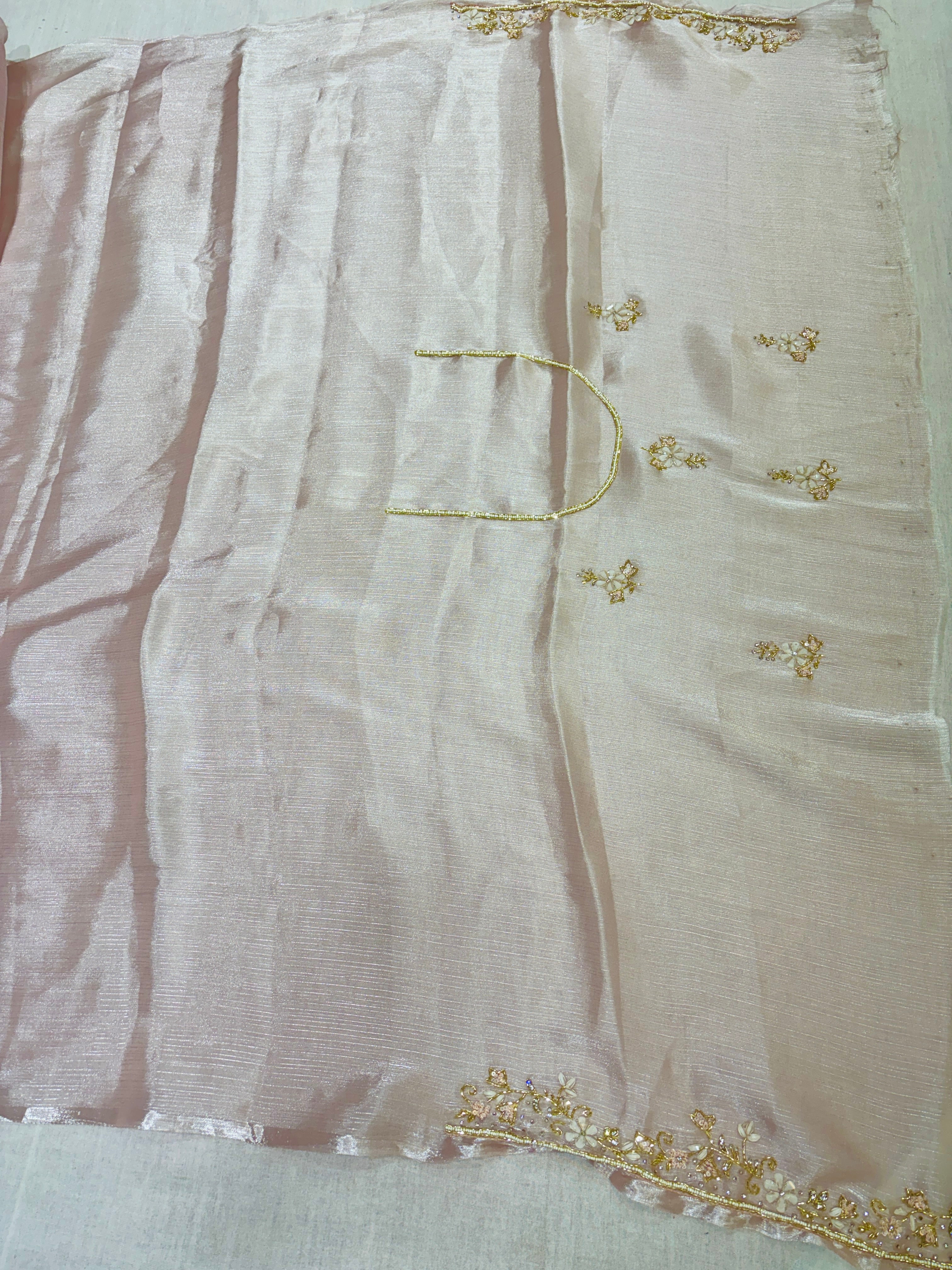 Pink Tissue Designer Embroidery Saree