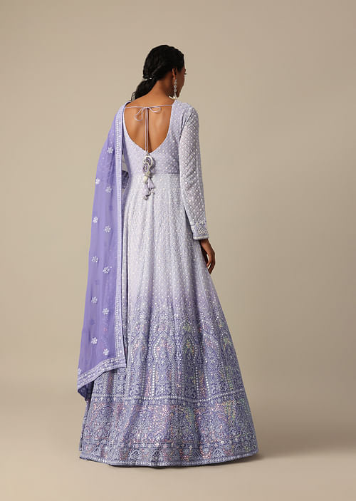 Purple Ombre Chikankari Gown