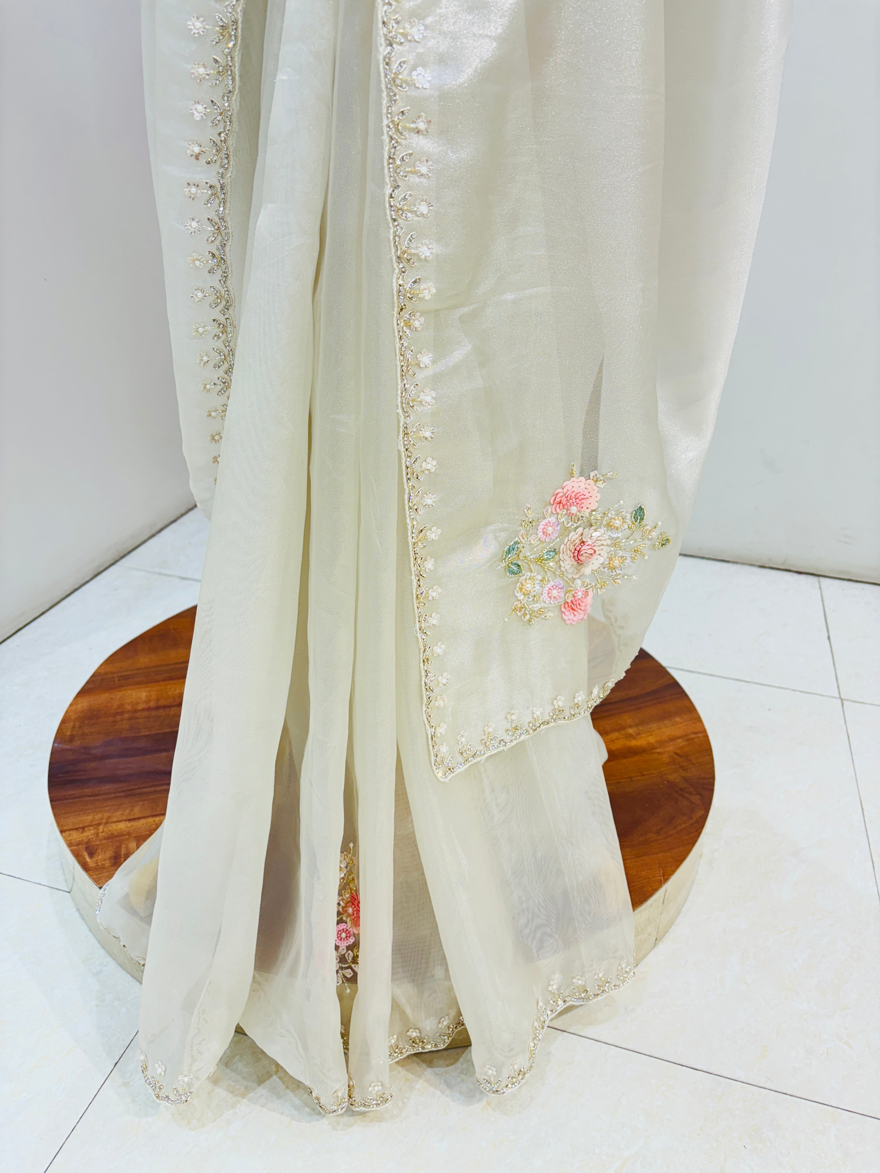 White Designer Tissue Hand Work Saree