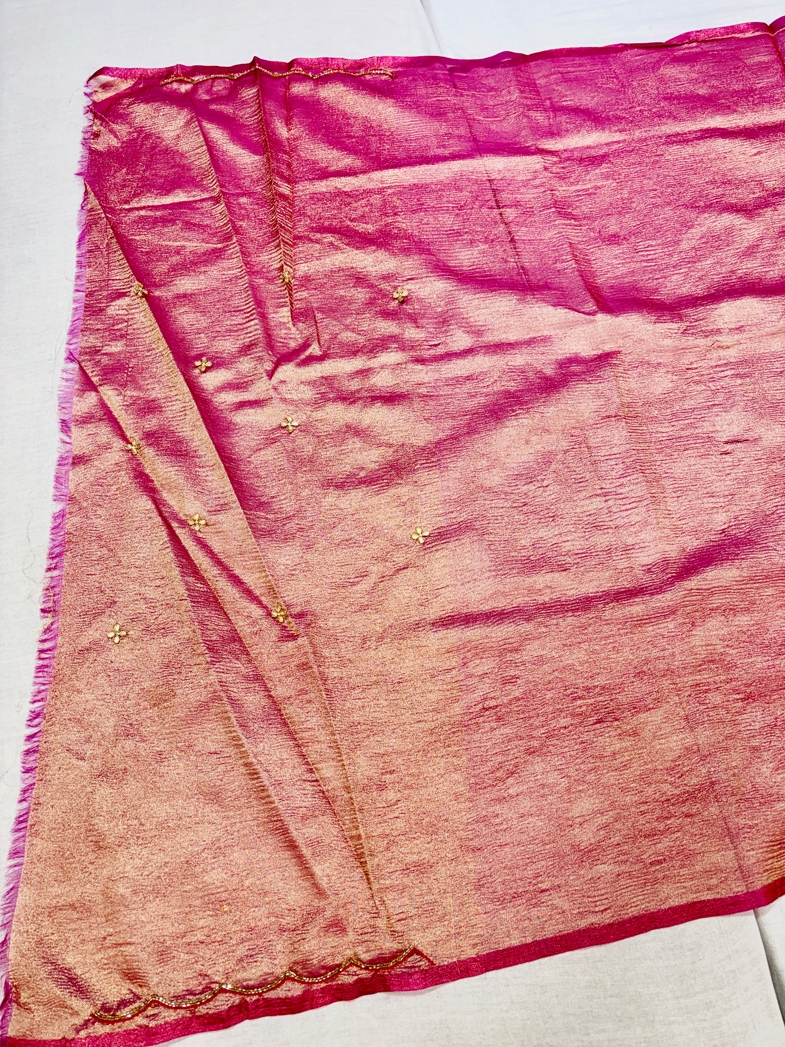 Mauve Pink Crushed Tissue Designer Saree