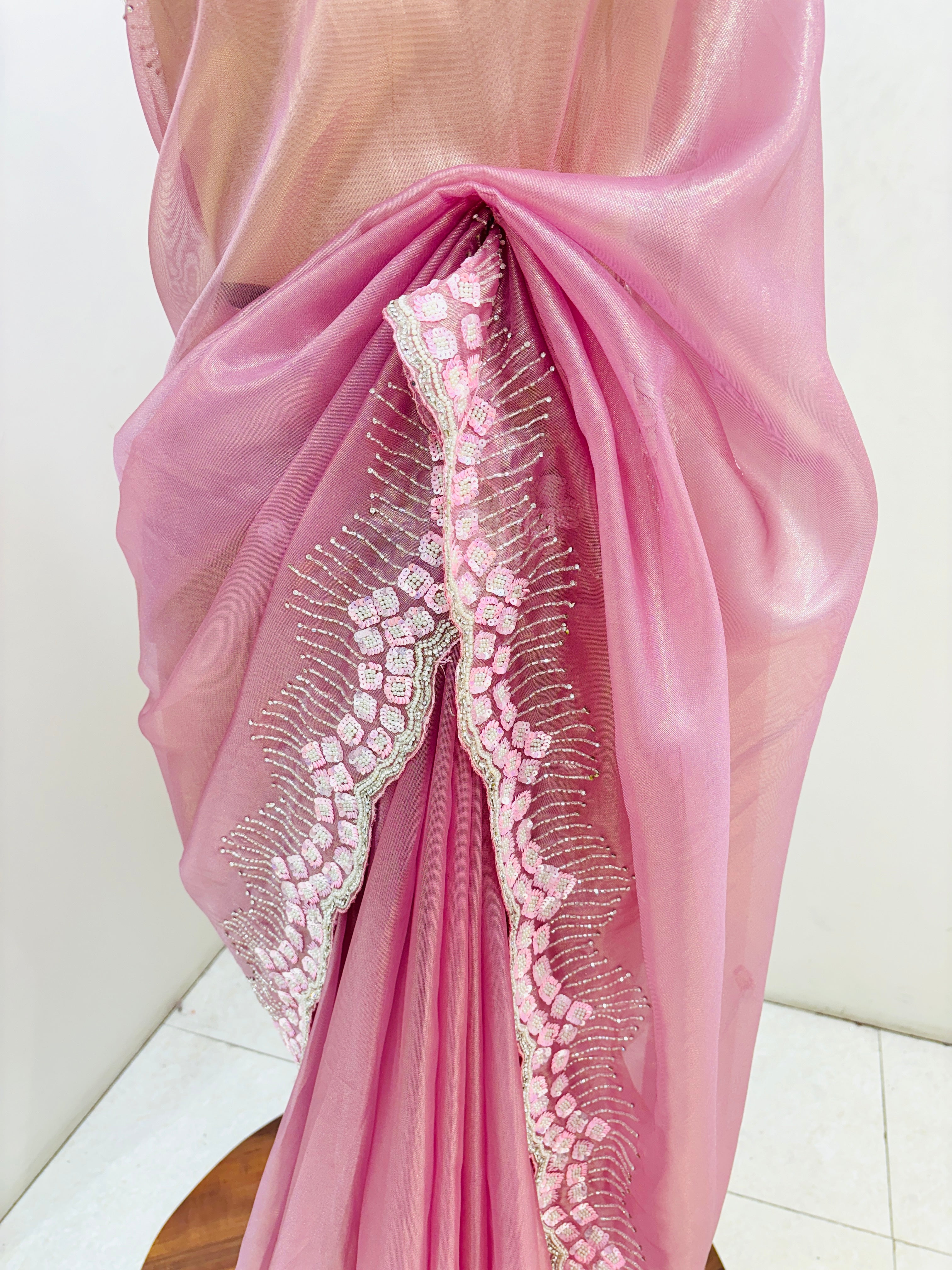 Hot Pink Designer Tissue Hand Work Saree