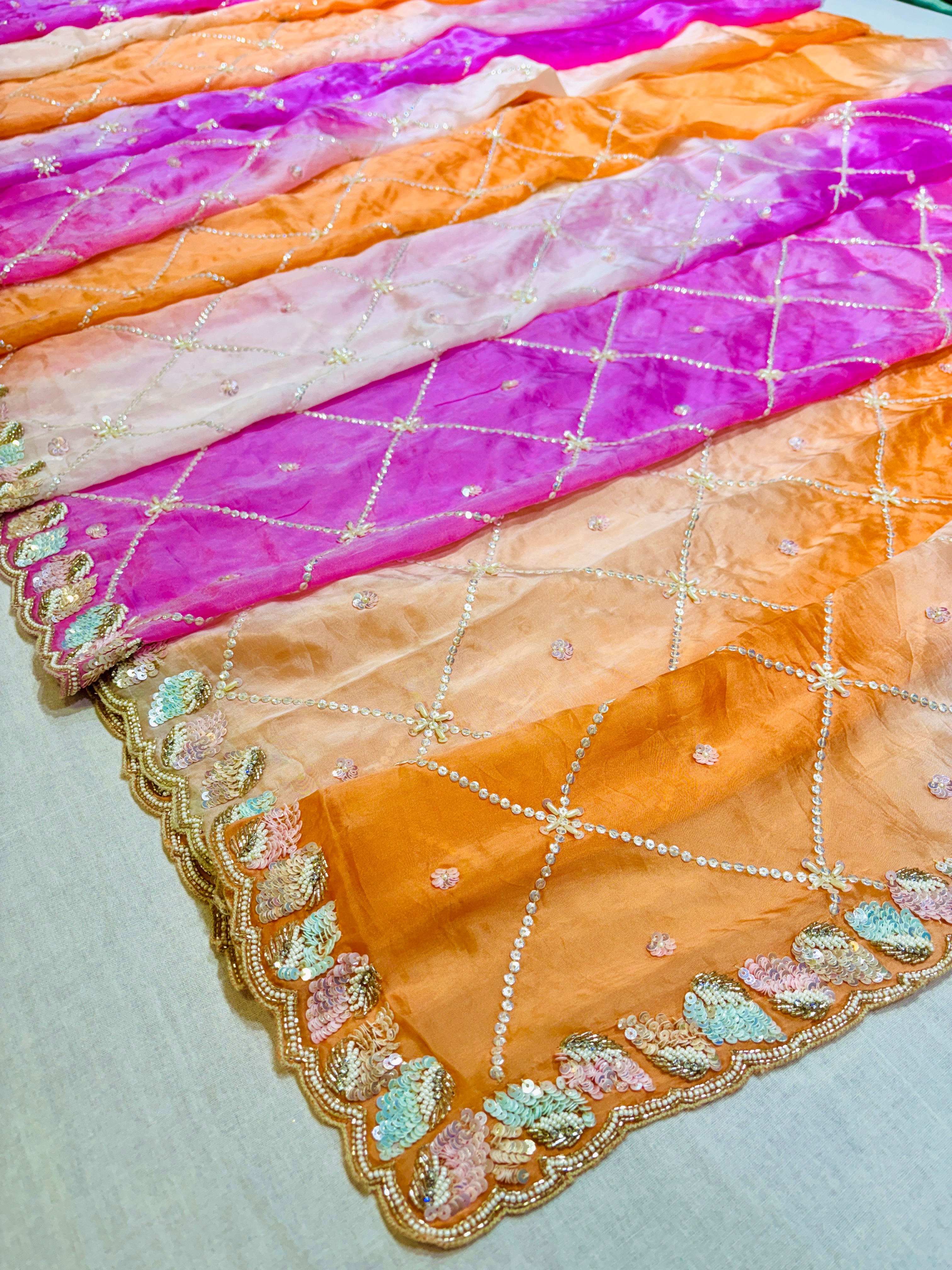 Shaded Pink & Orange Tissue Festive Saree