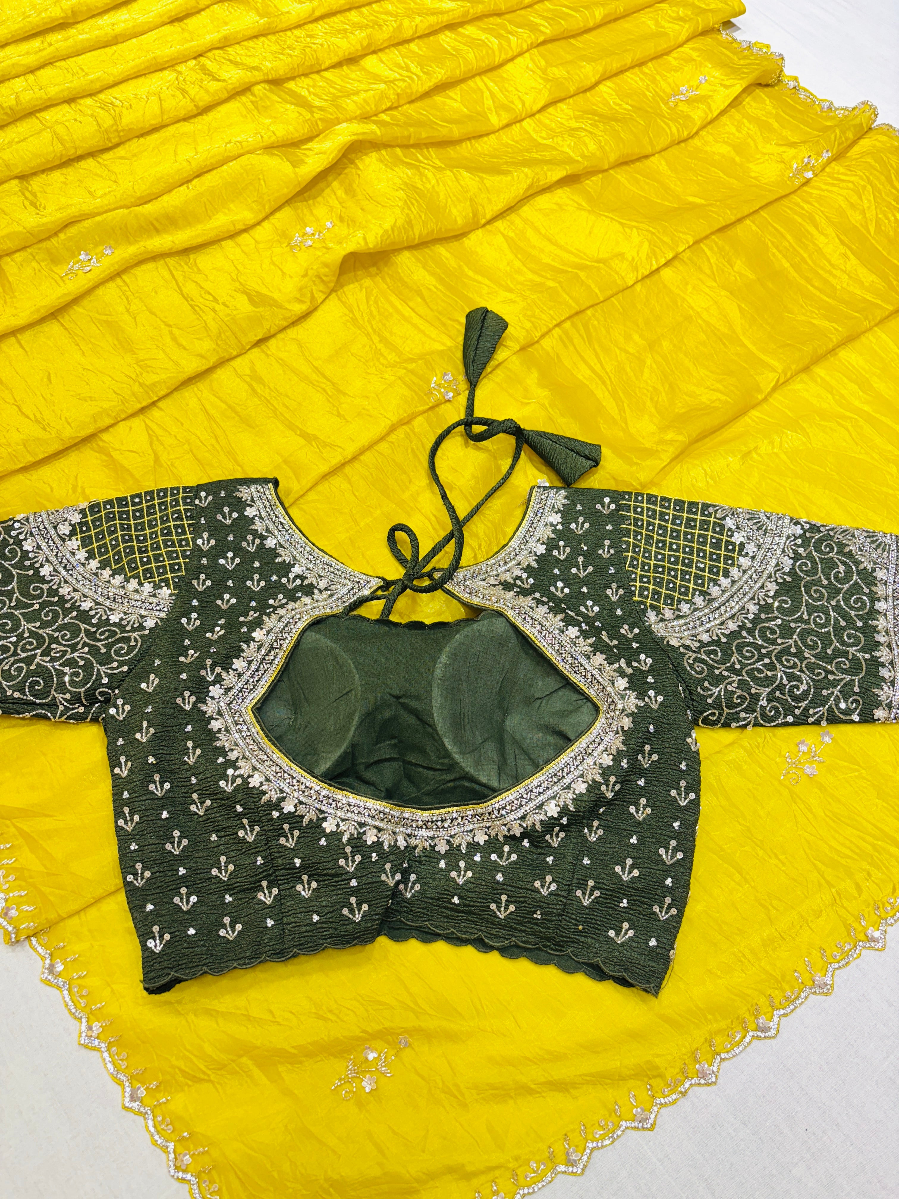 Yellow Tissue Silk Saree With Readymade Blouse