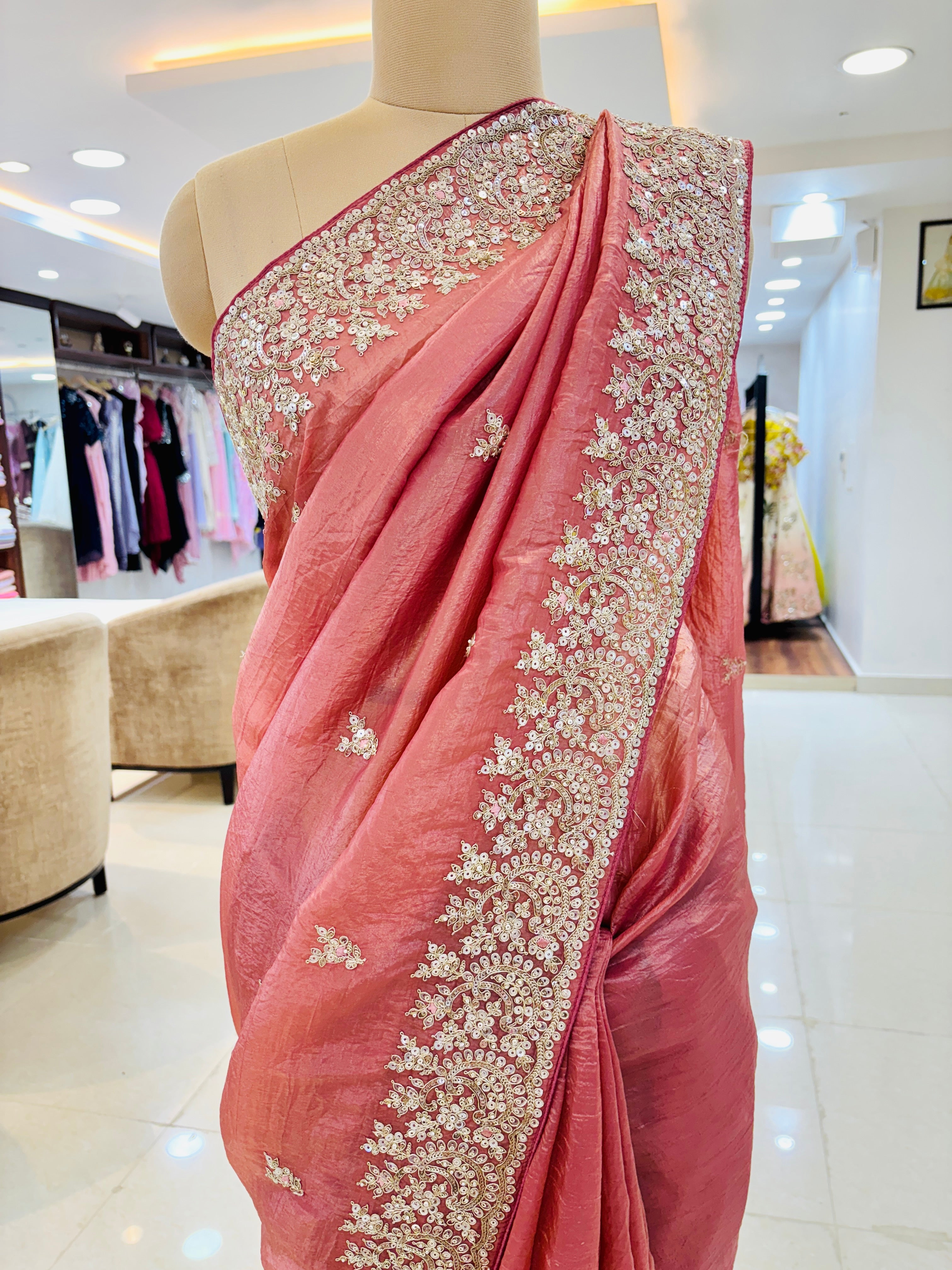 closeup rose gold saree