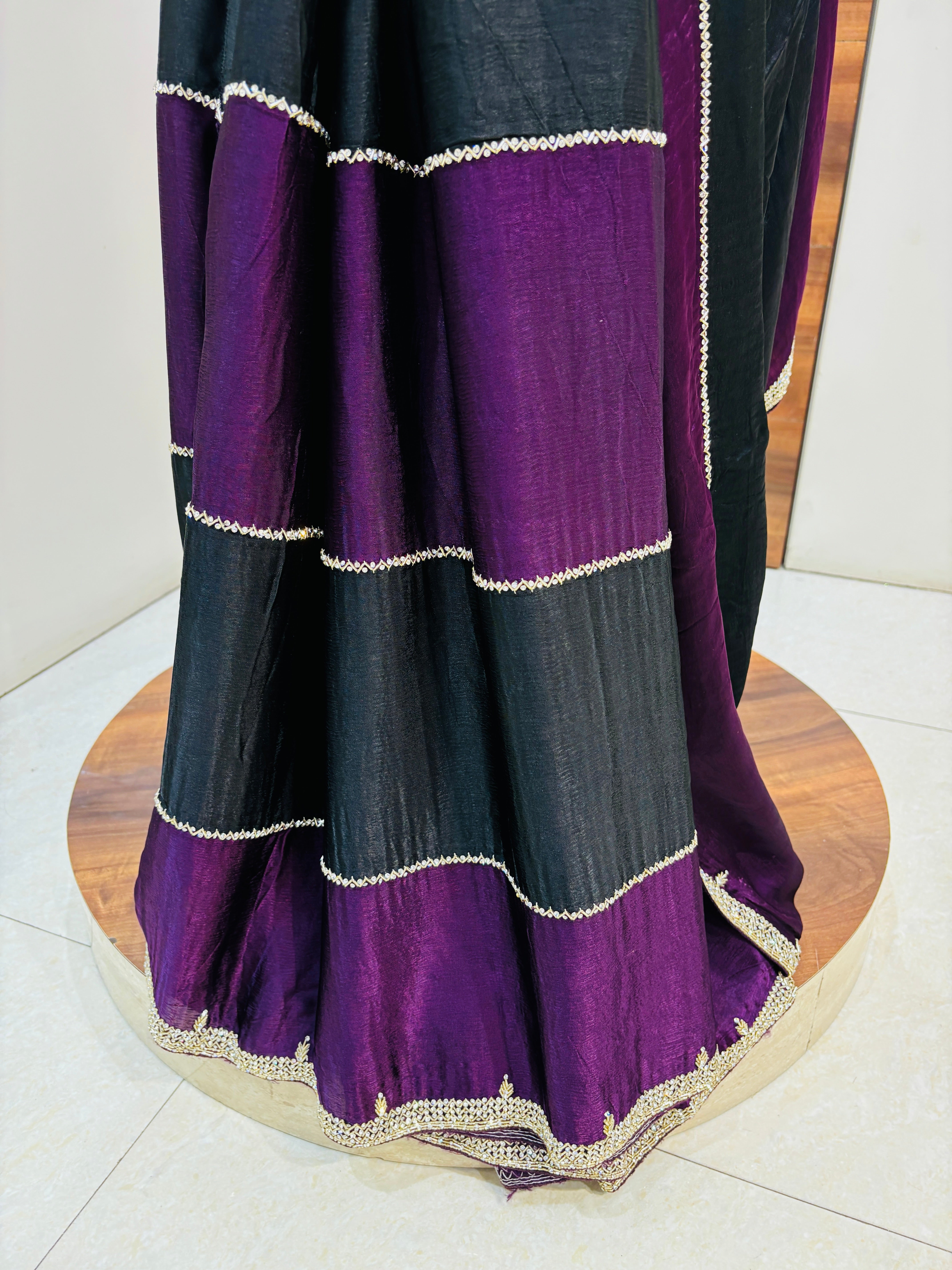 Purple & black silk designer saree