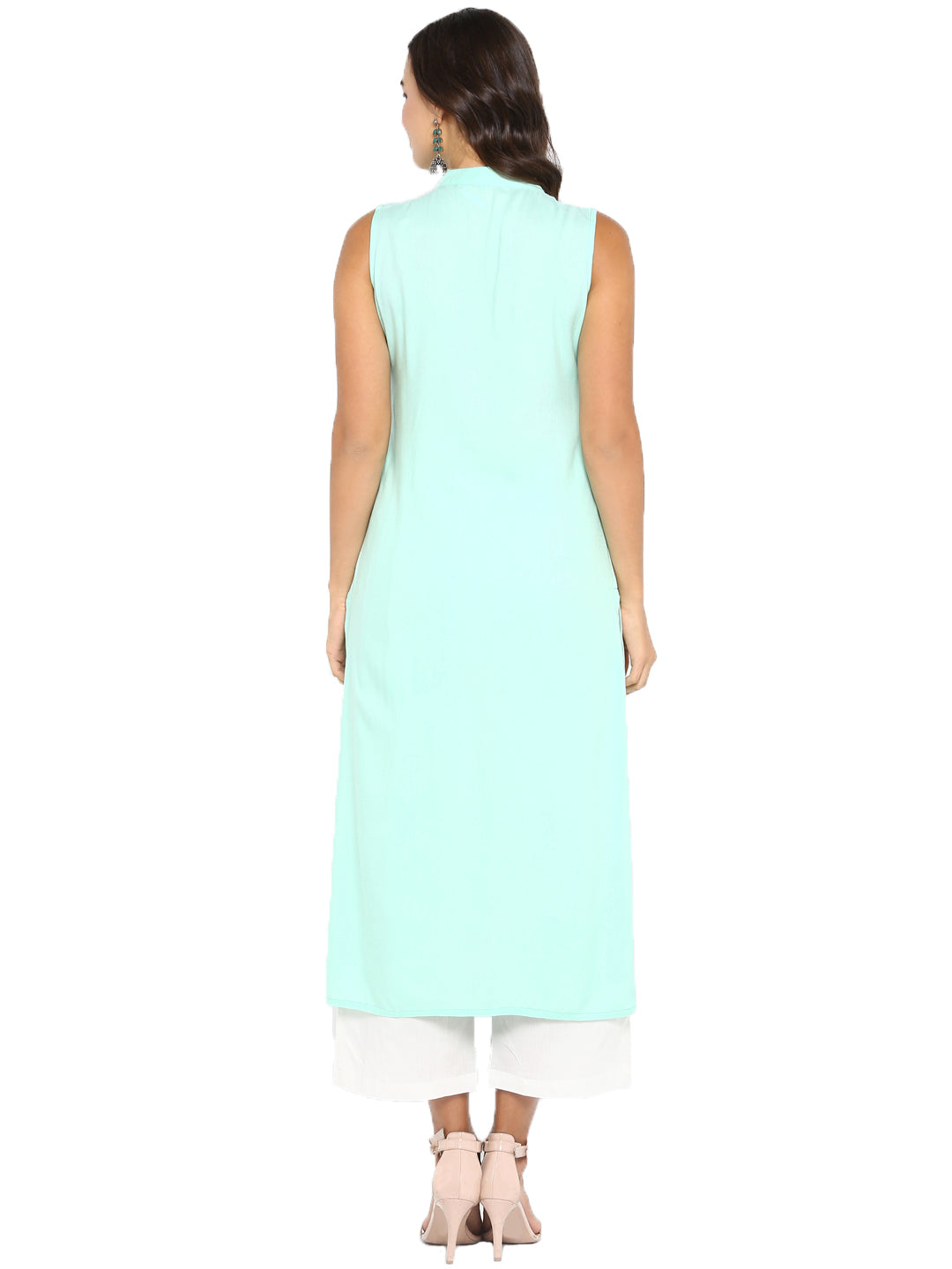 Sea Green Embroidered A-Line Kurta