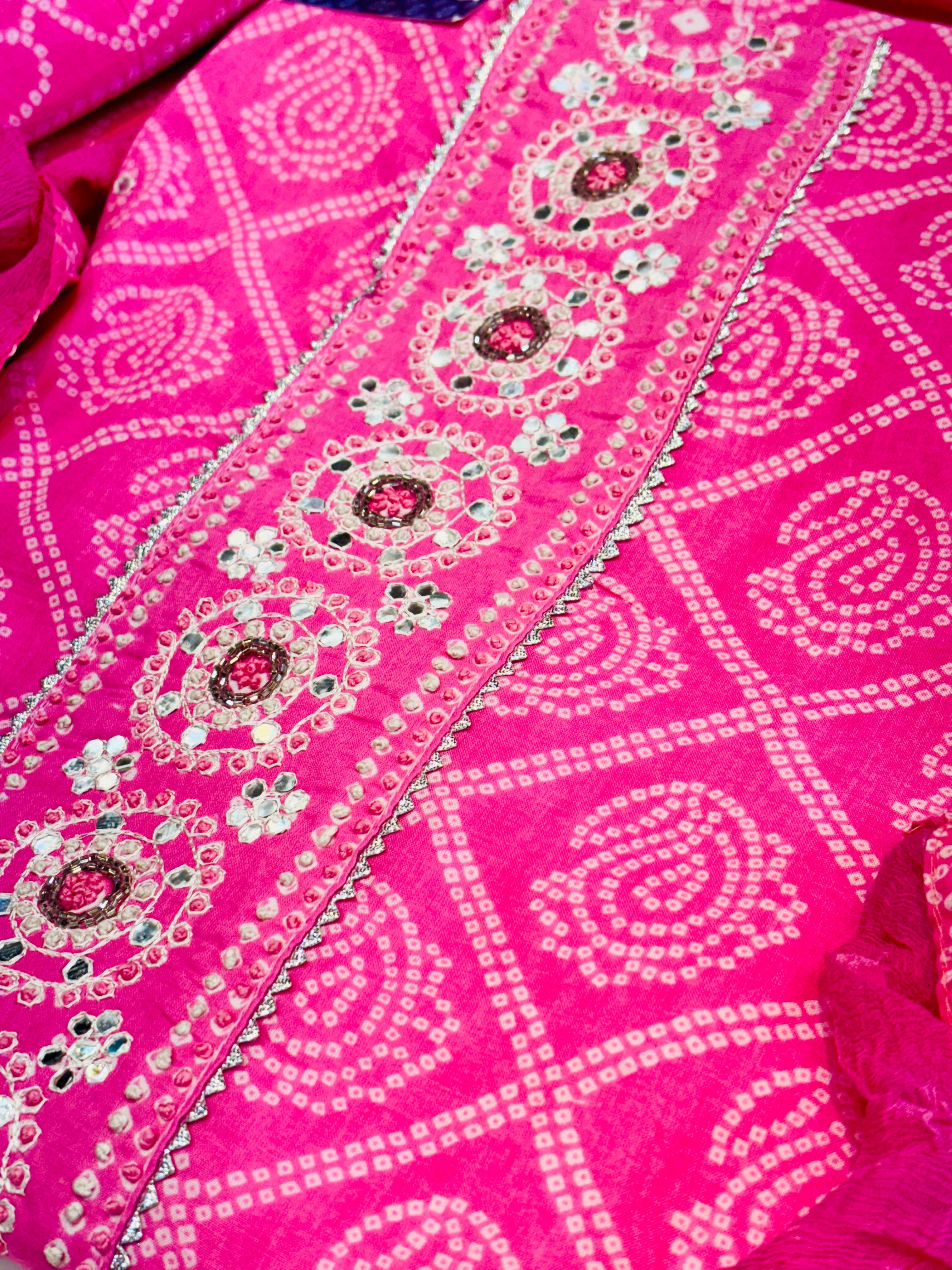 Pink Bandhani Printed Cotton Dress Material