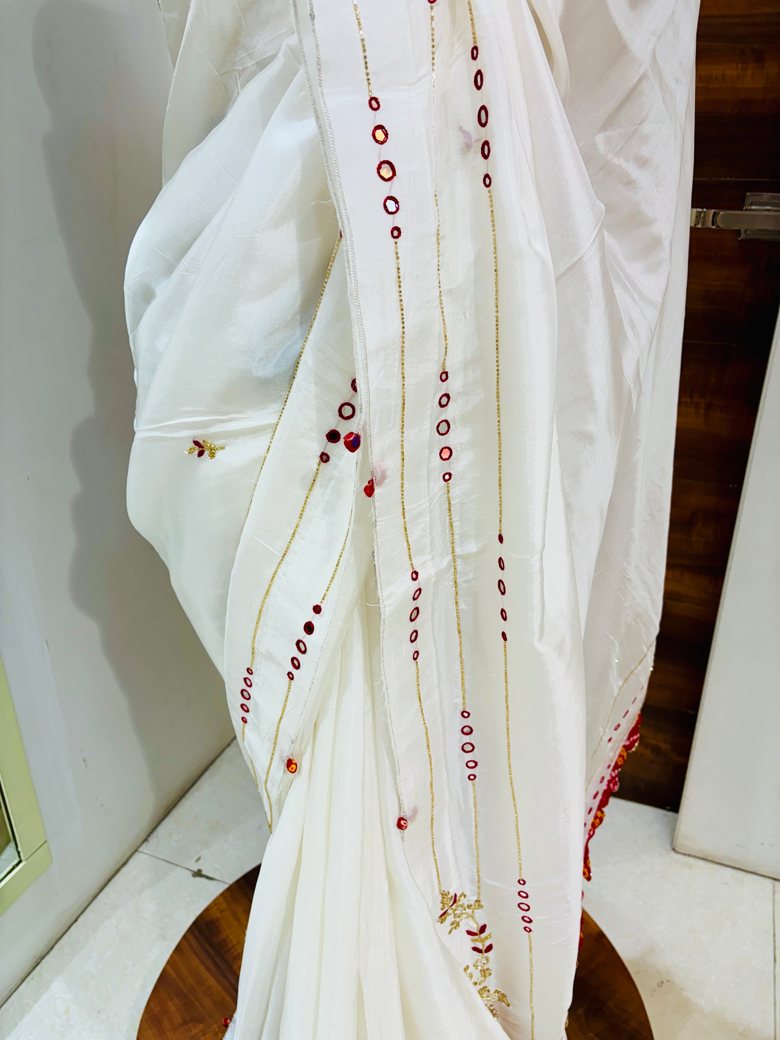 White Silk Designer Saree