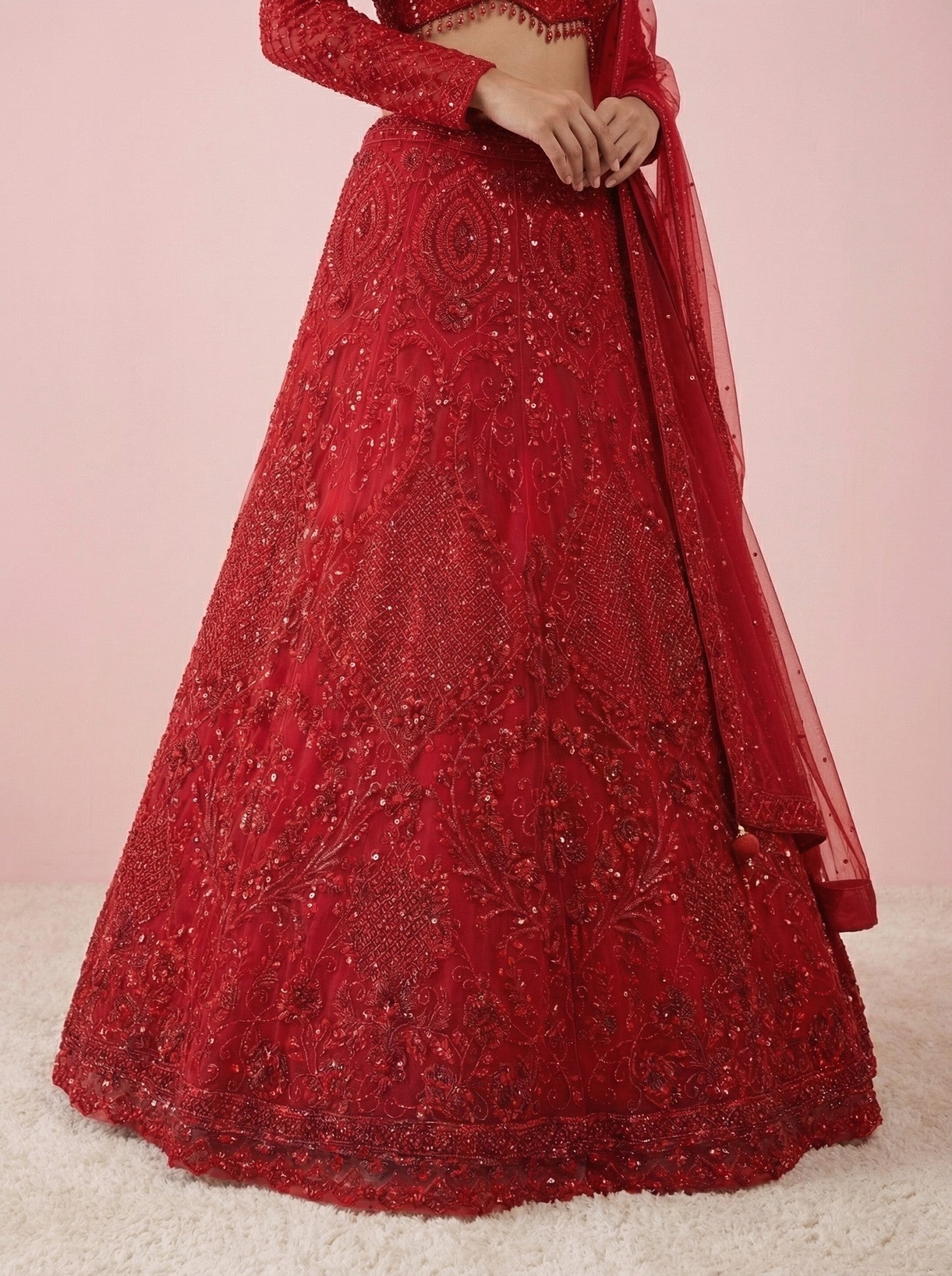 Red Sequinned Engagement Designer Lehenga