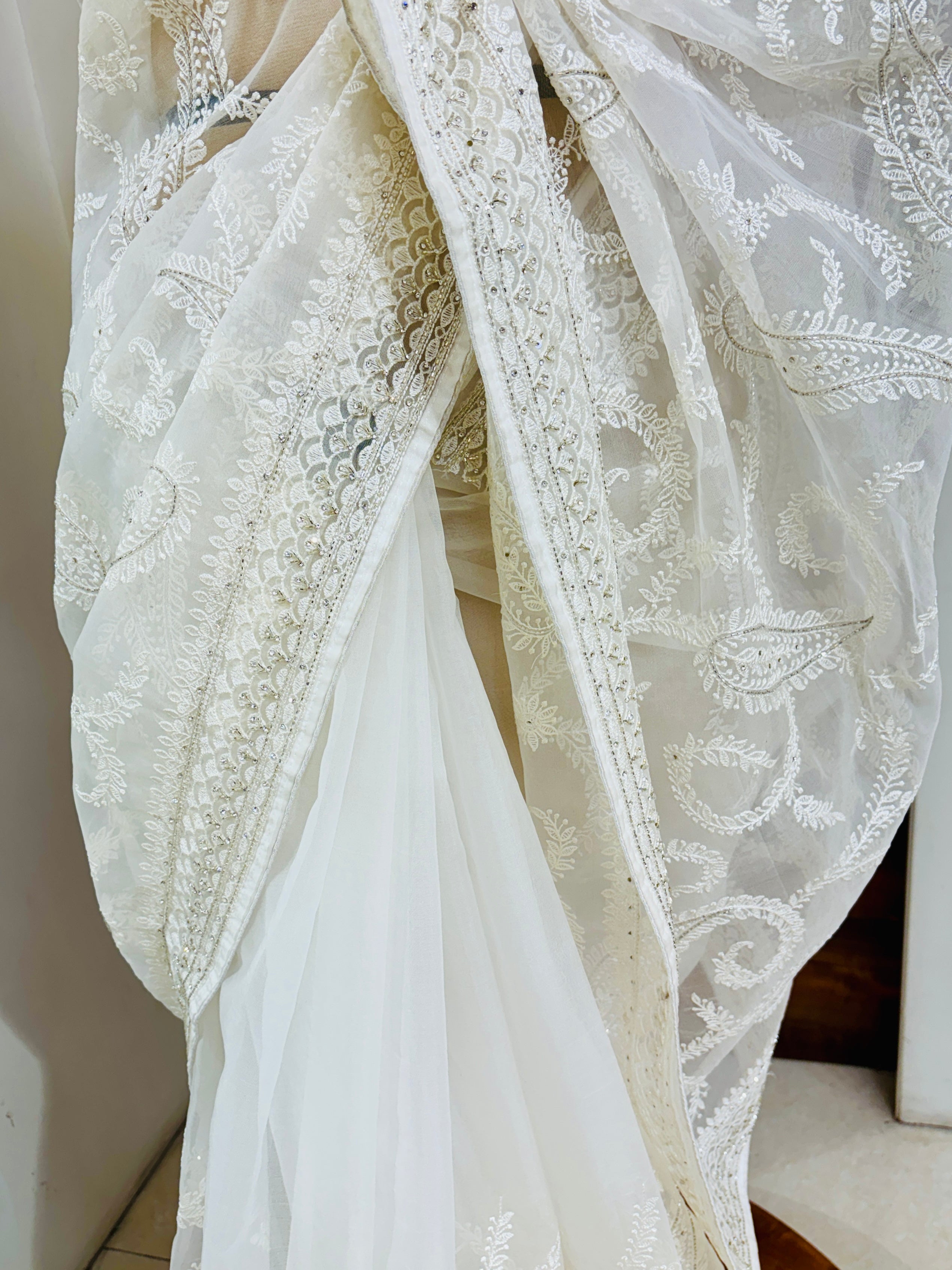 White Organza Sequince Work Saree