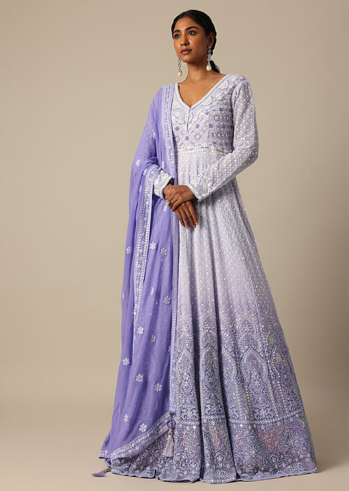 Purple Ombre Chikankari Gown