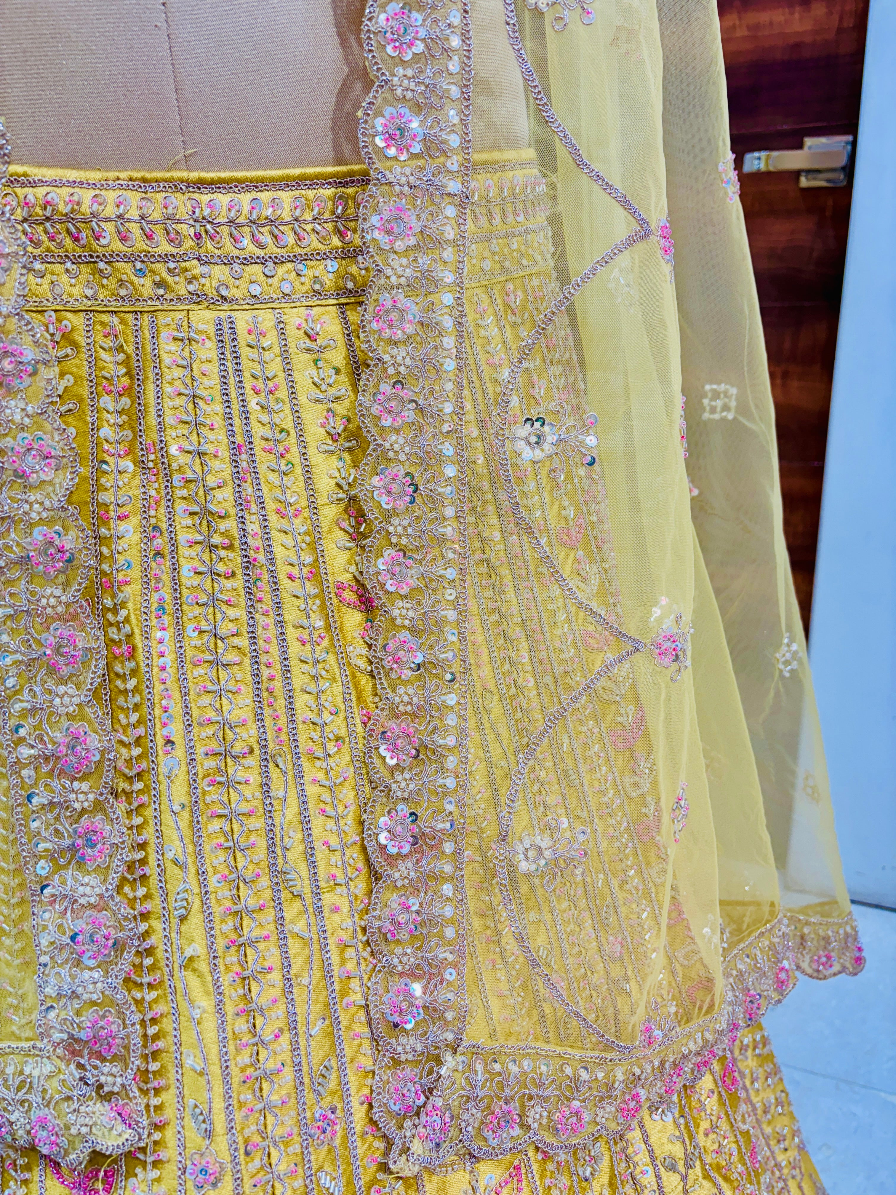 Yellow Embroidered Designer Raw Silk Lehenga