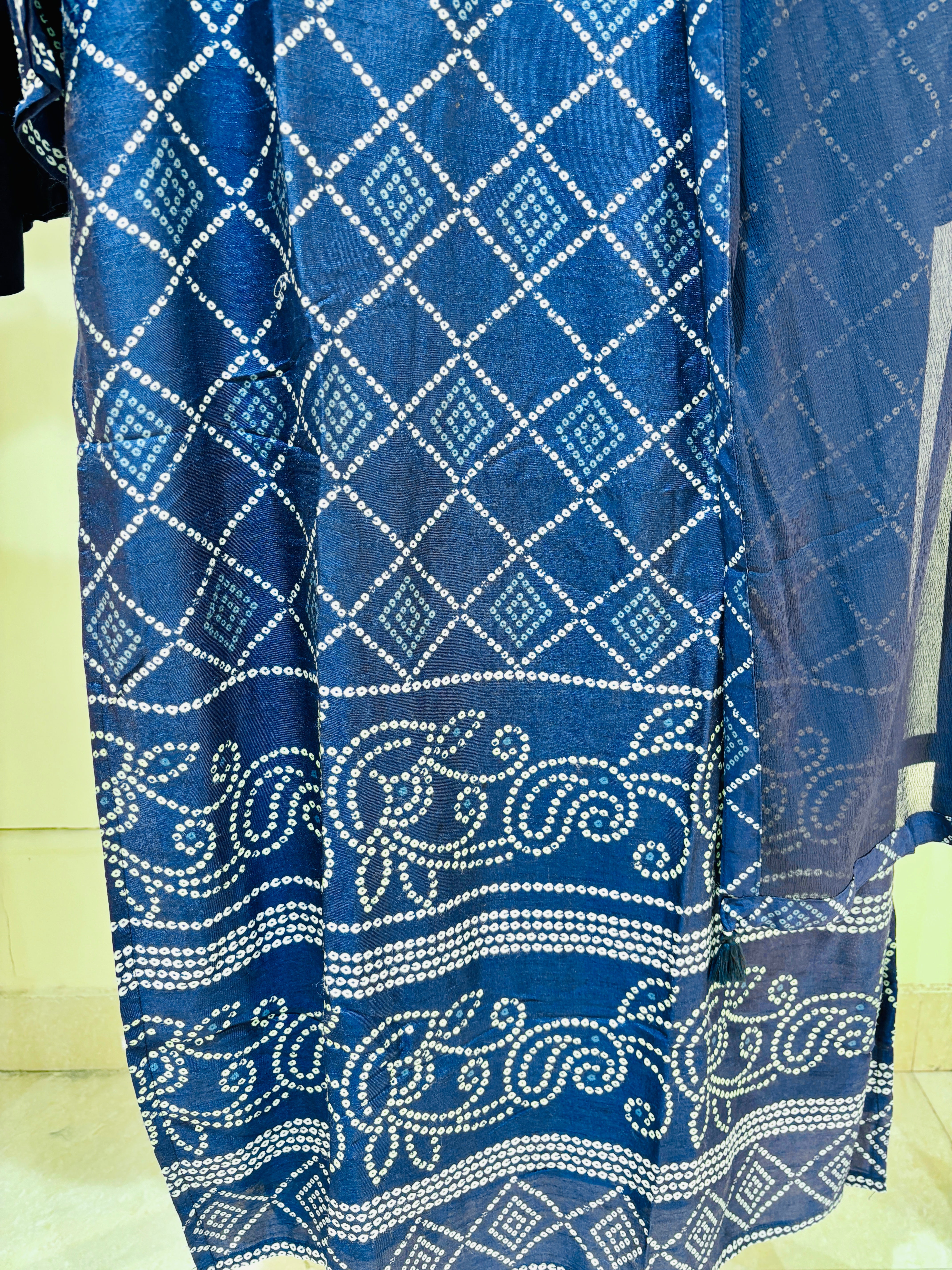 Navy Blue Bandhej Muslin Silk Designer Salwar Suit