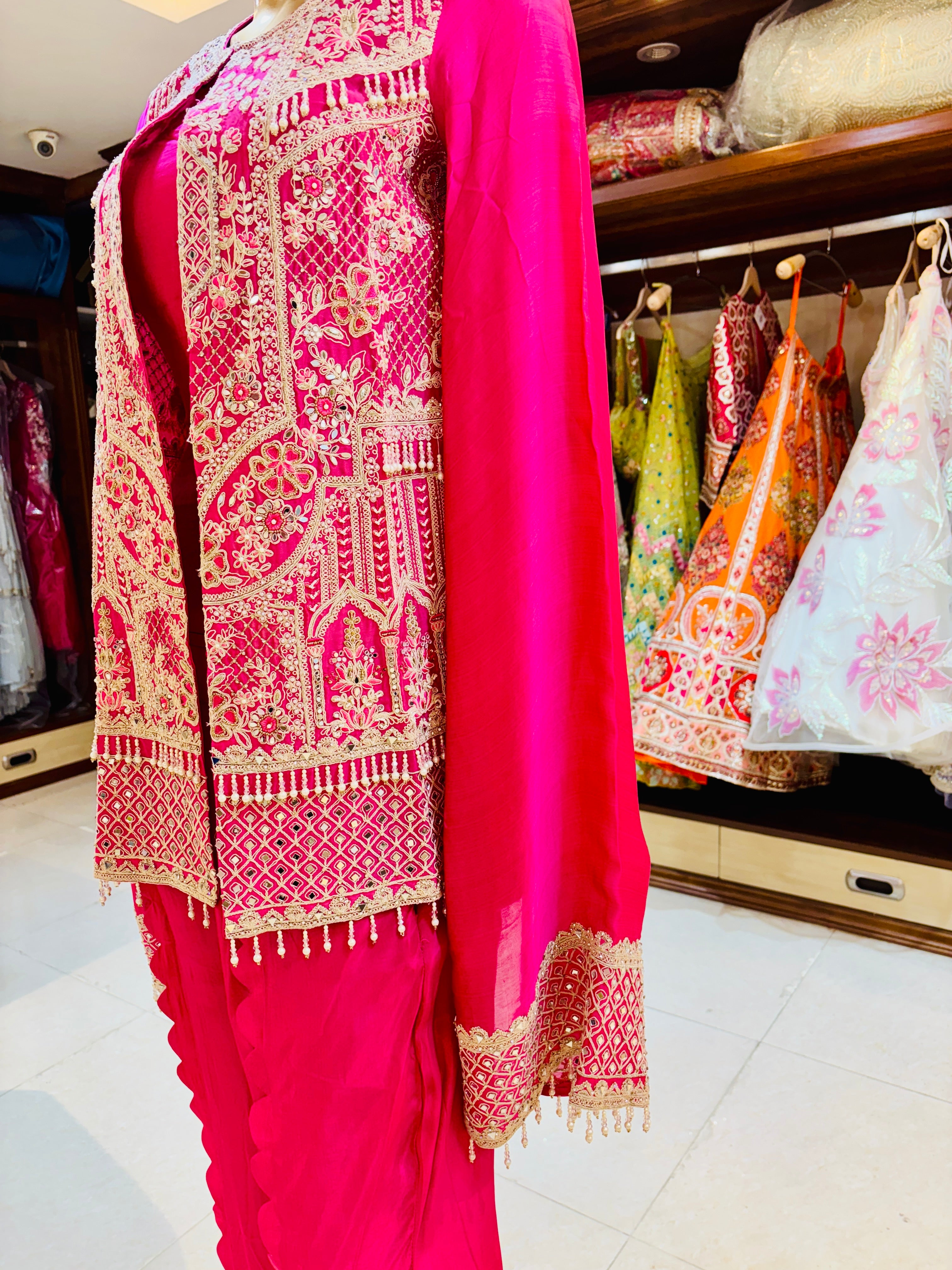 Pink Indo western with Jacket and palazzo