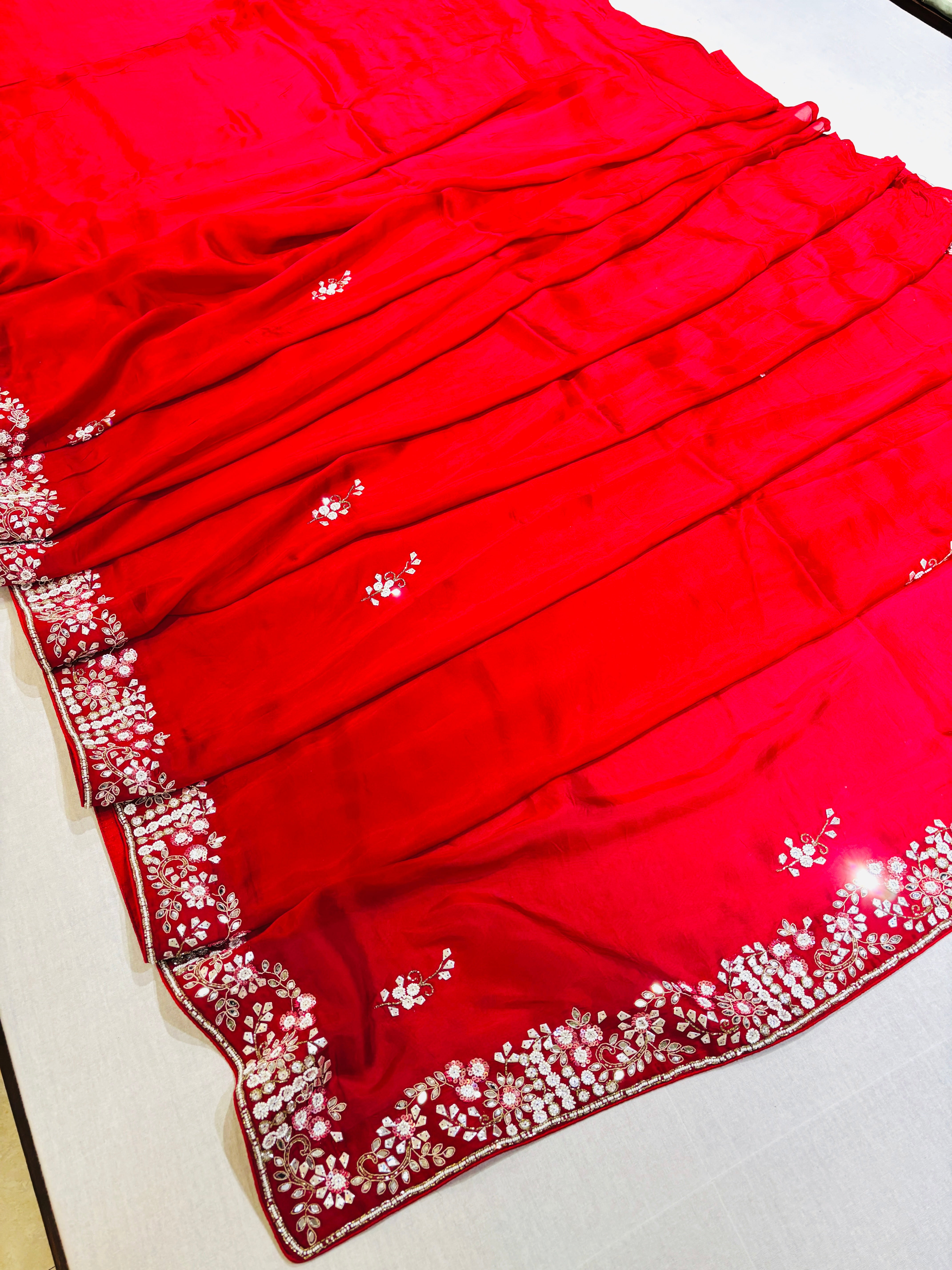 Apple Red Festive Silk Saree