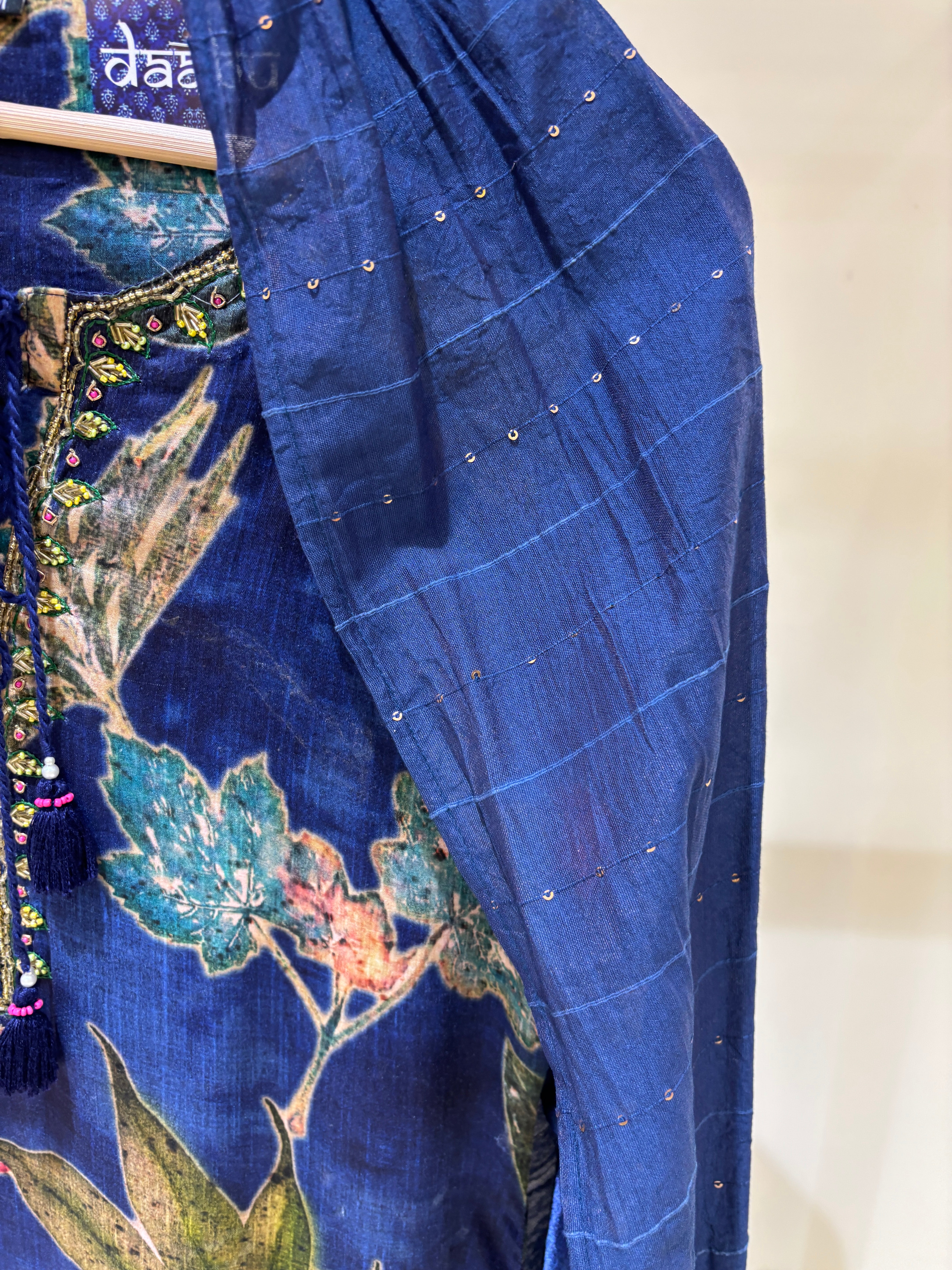 Navy Blue Floral Print Musin Silk Salwar Suit