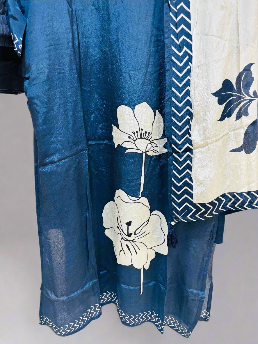 Navy Blue Muslin Floral Print Salwar Suit