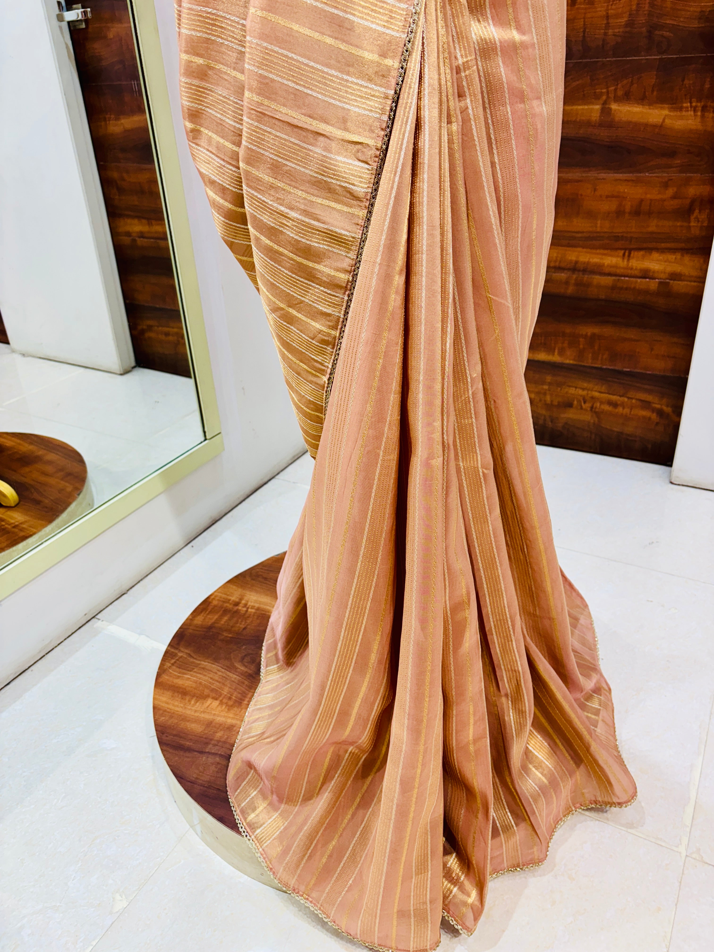 Light Brown Tissue Saree With Readymade Blouse