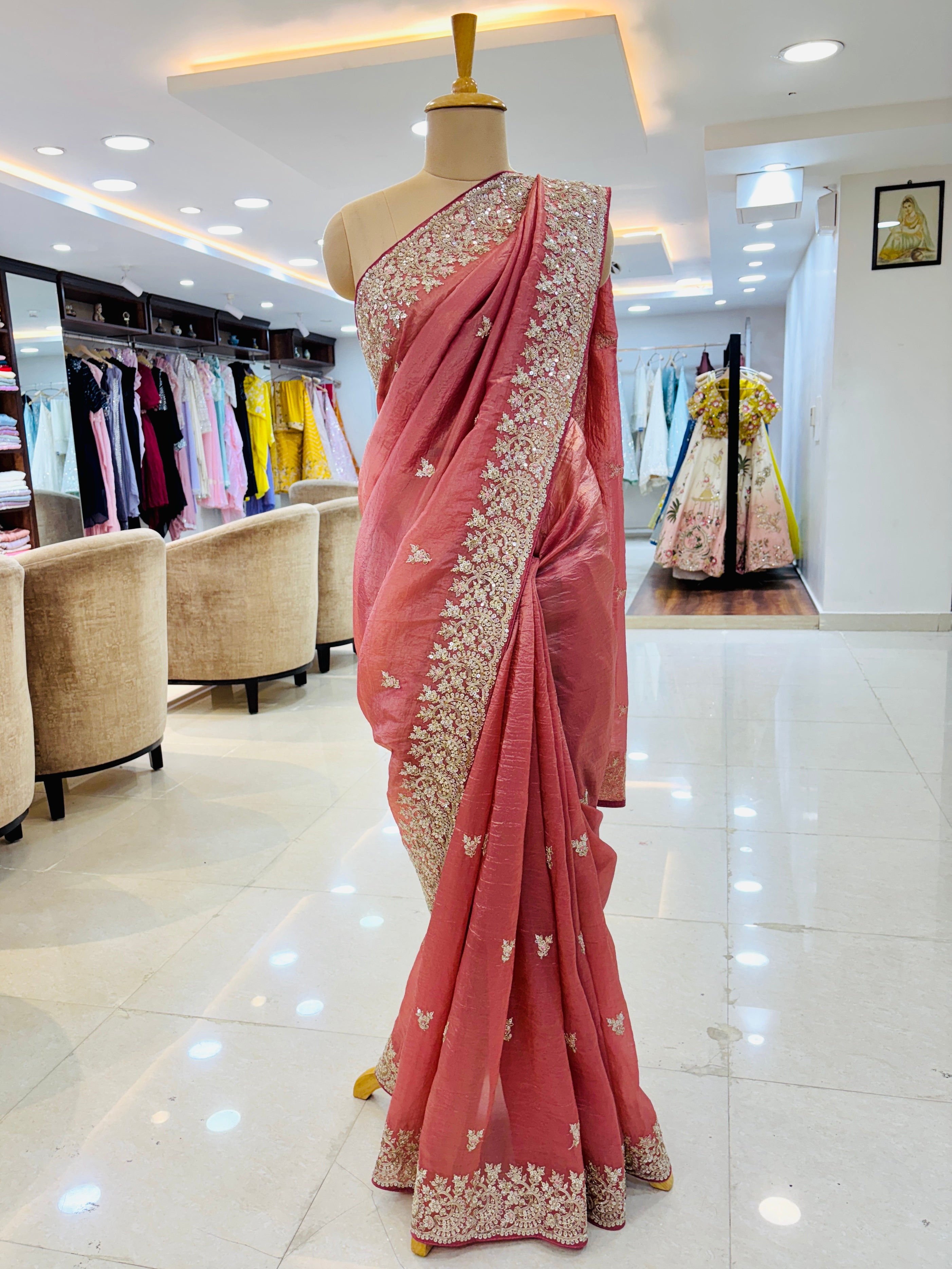 rose gold tissue silk saree