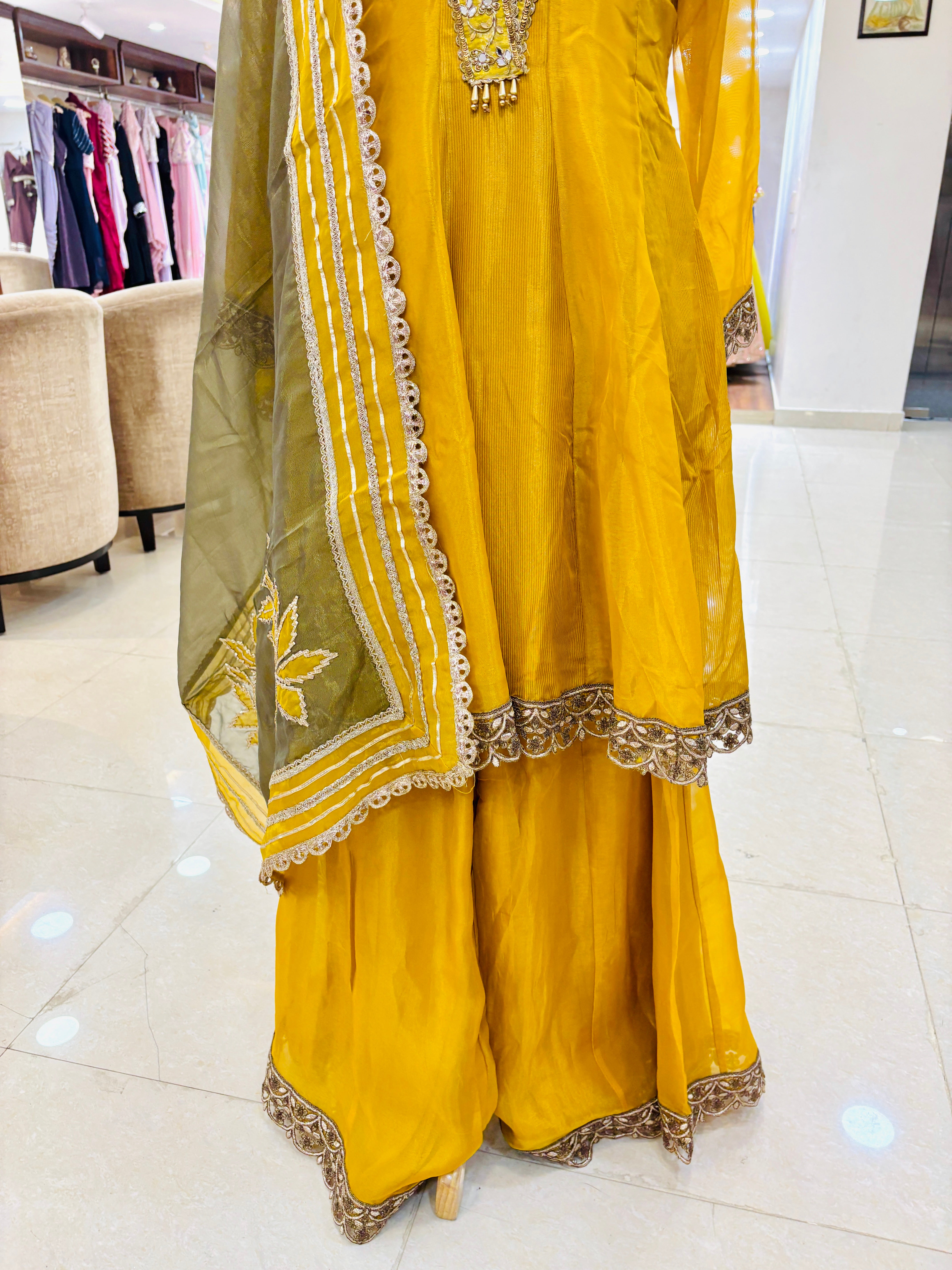 Mustard Tissue Sharara Set With Dupatta