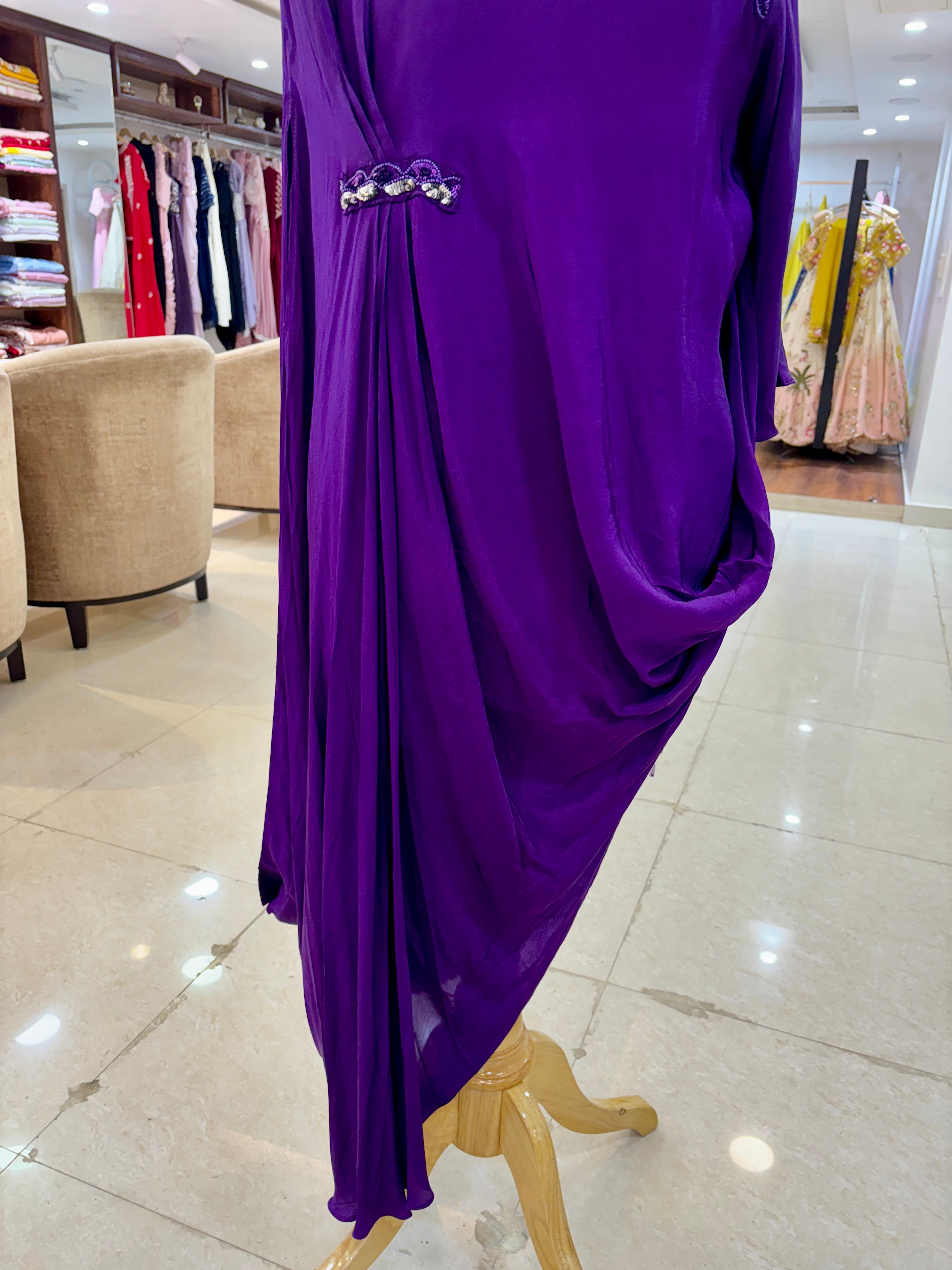 Purple Designer Drape Gown