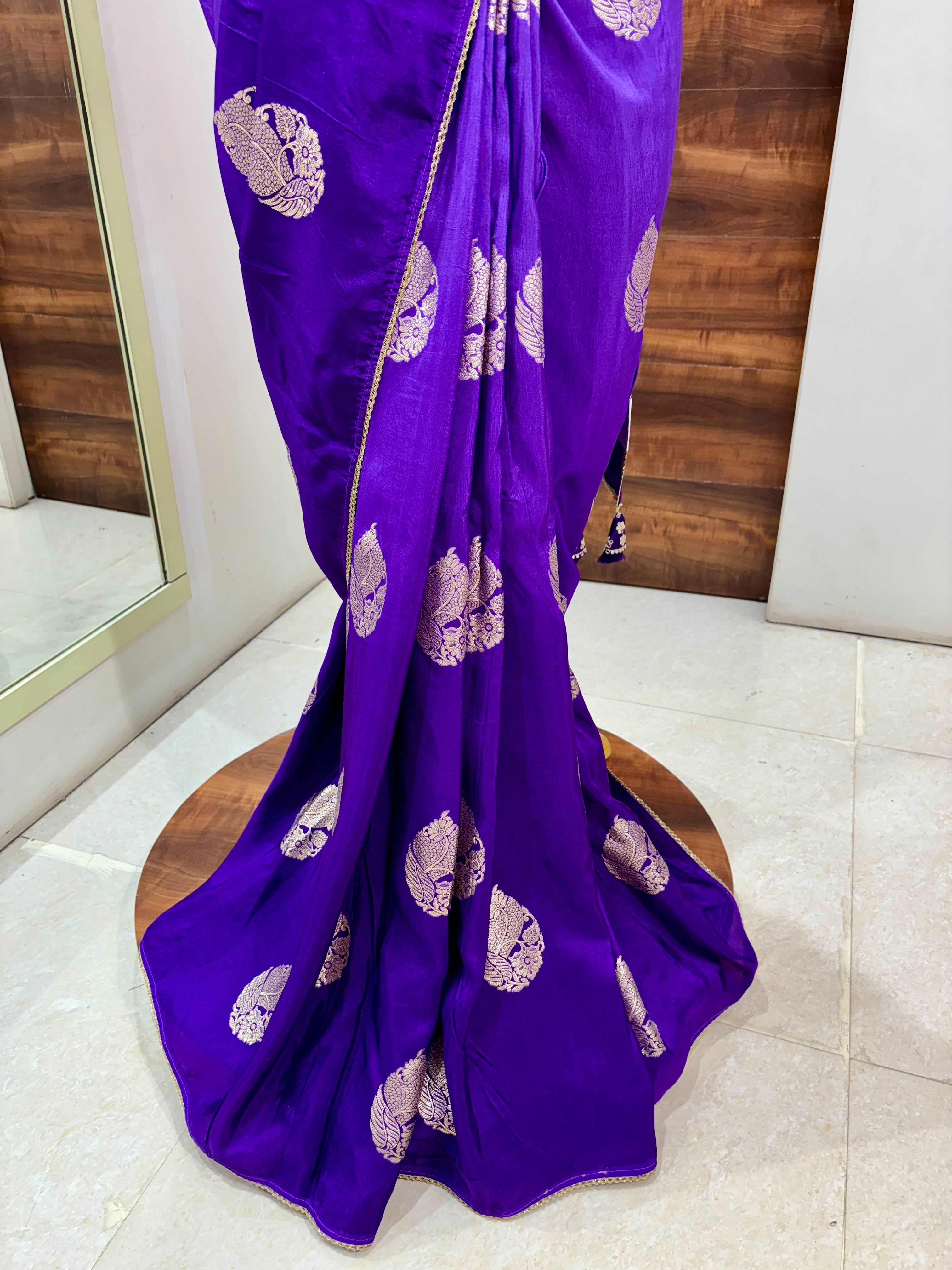 Purple Banarasi Silk Saree With Readymade Blouse