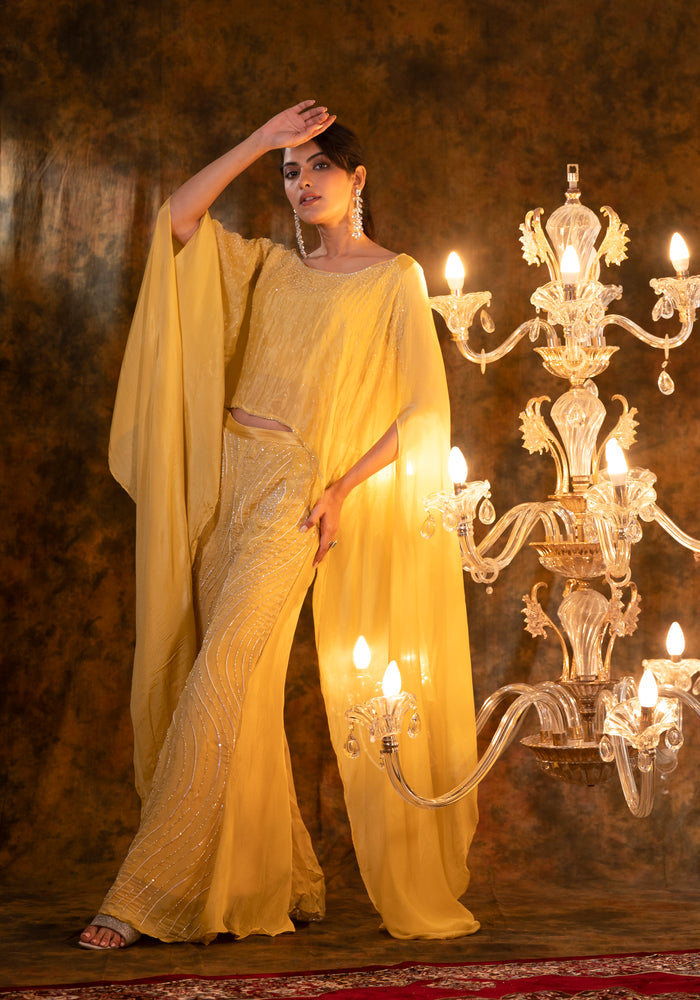 Yellow Embellished Premium Chinon Silk Co-Ord Set