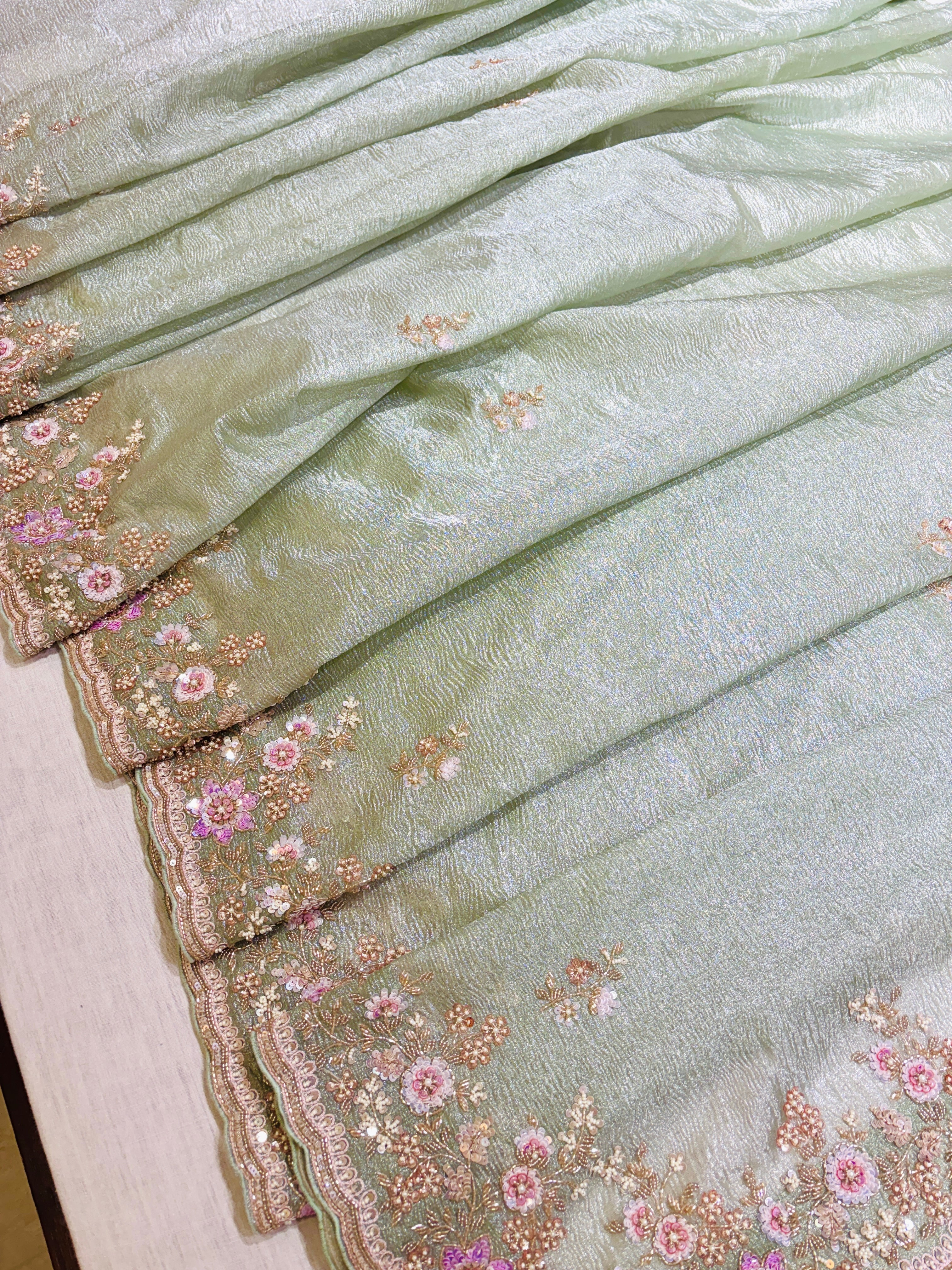 Light Green Tissue Festive Saree