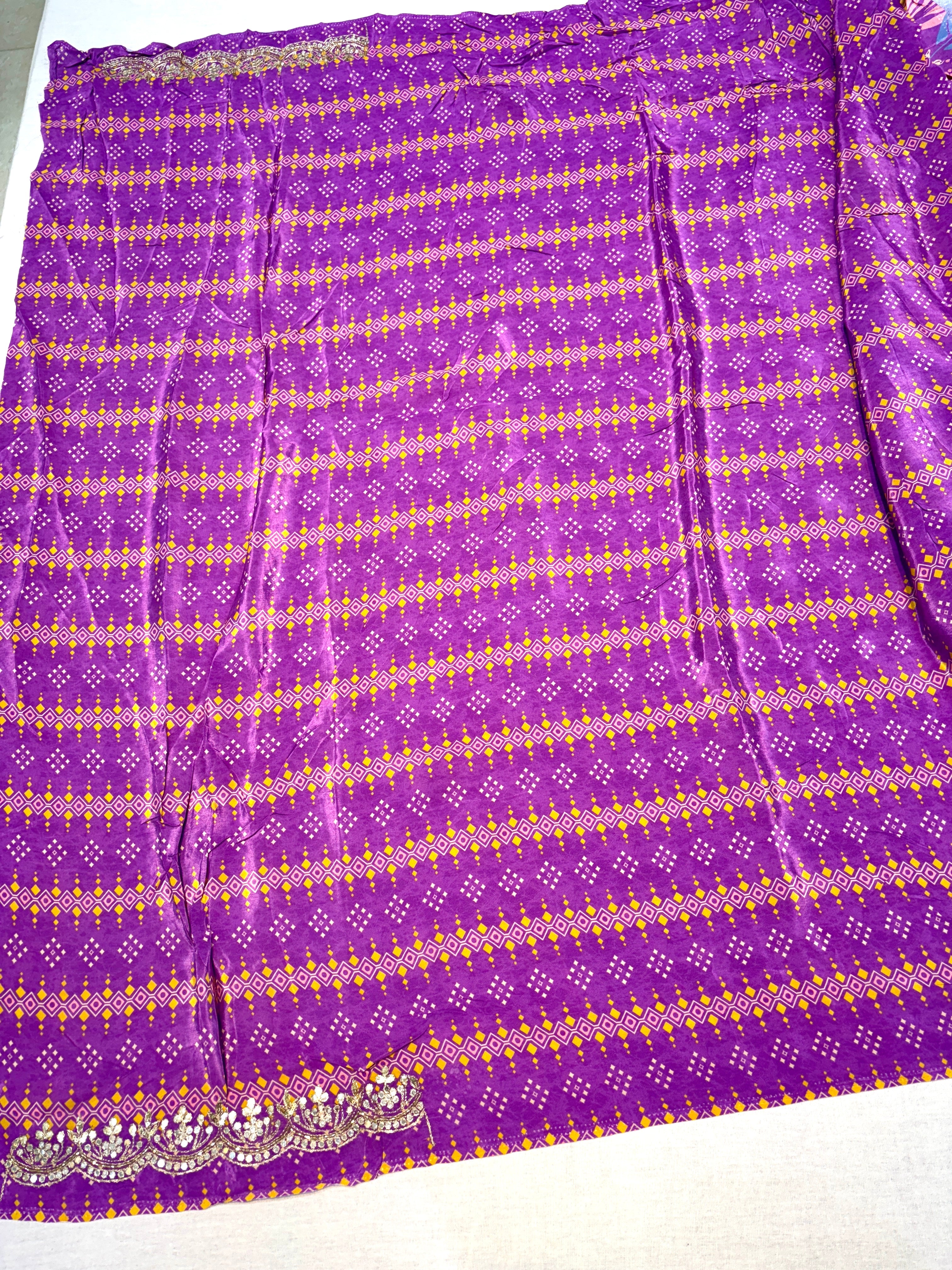 Purple Digital Print Satin Crepe Festive Saree